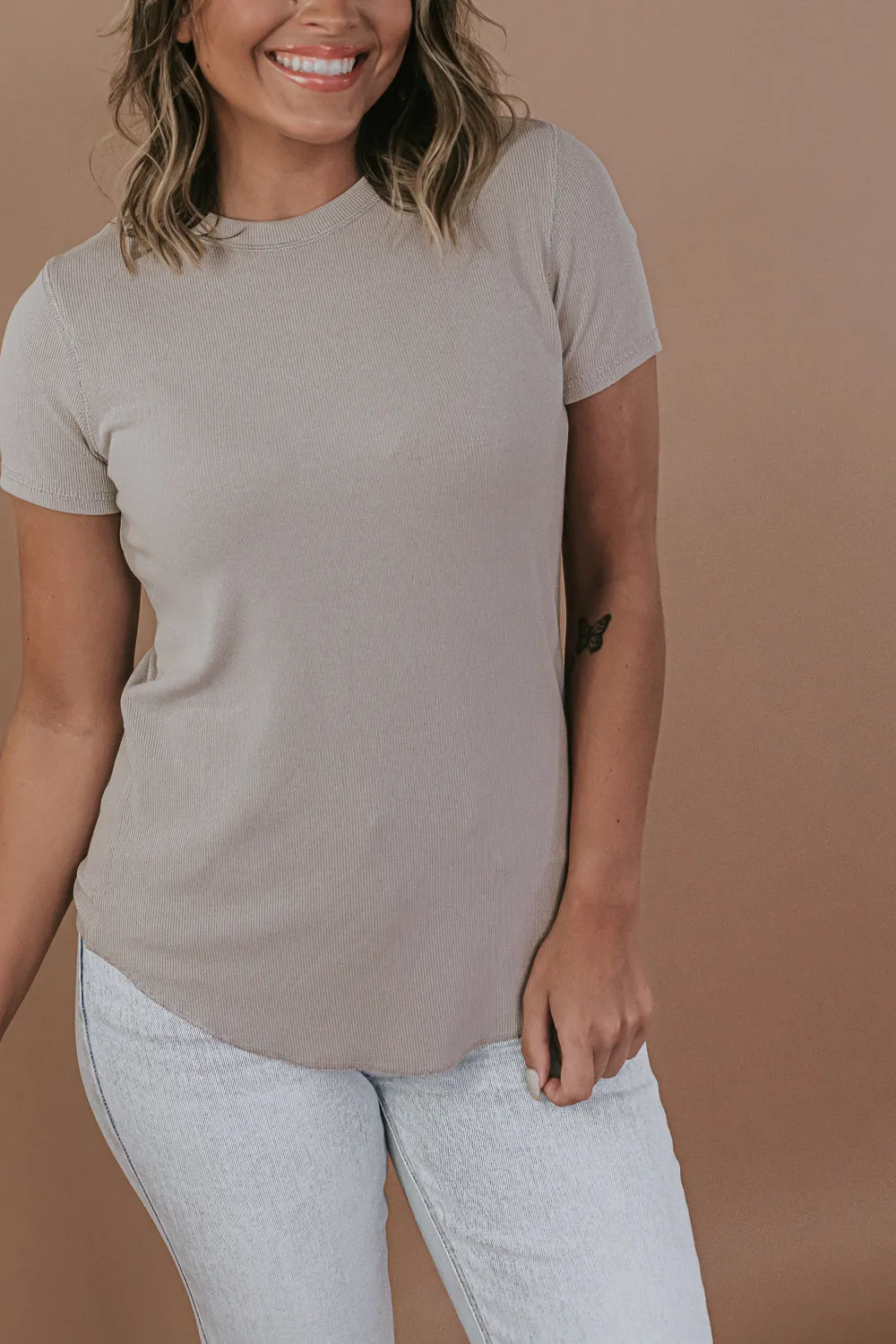 Best Basic Ribbed Tee Shirt, Stone