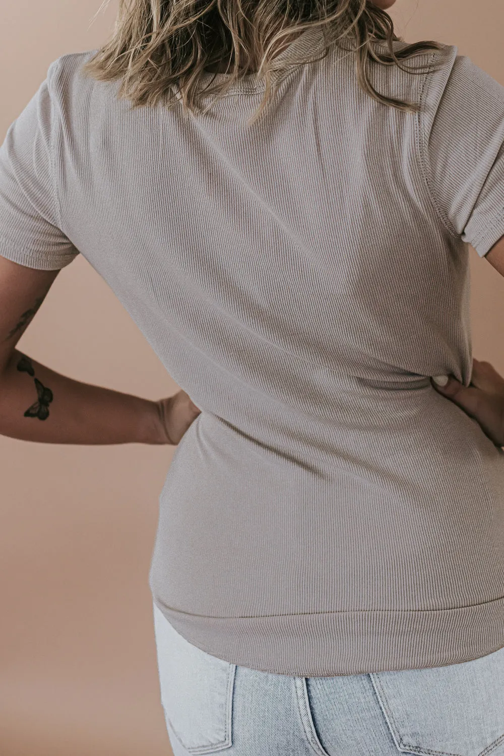 Best Basic Ribbed Tee Shirt, Stone