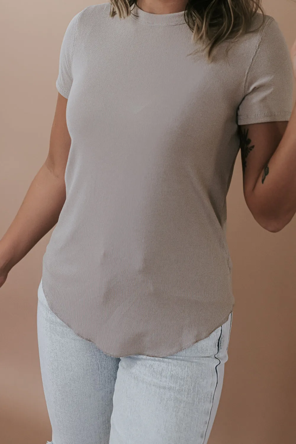 Best Basic Ribbed Tee Shirt, Stone