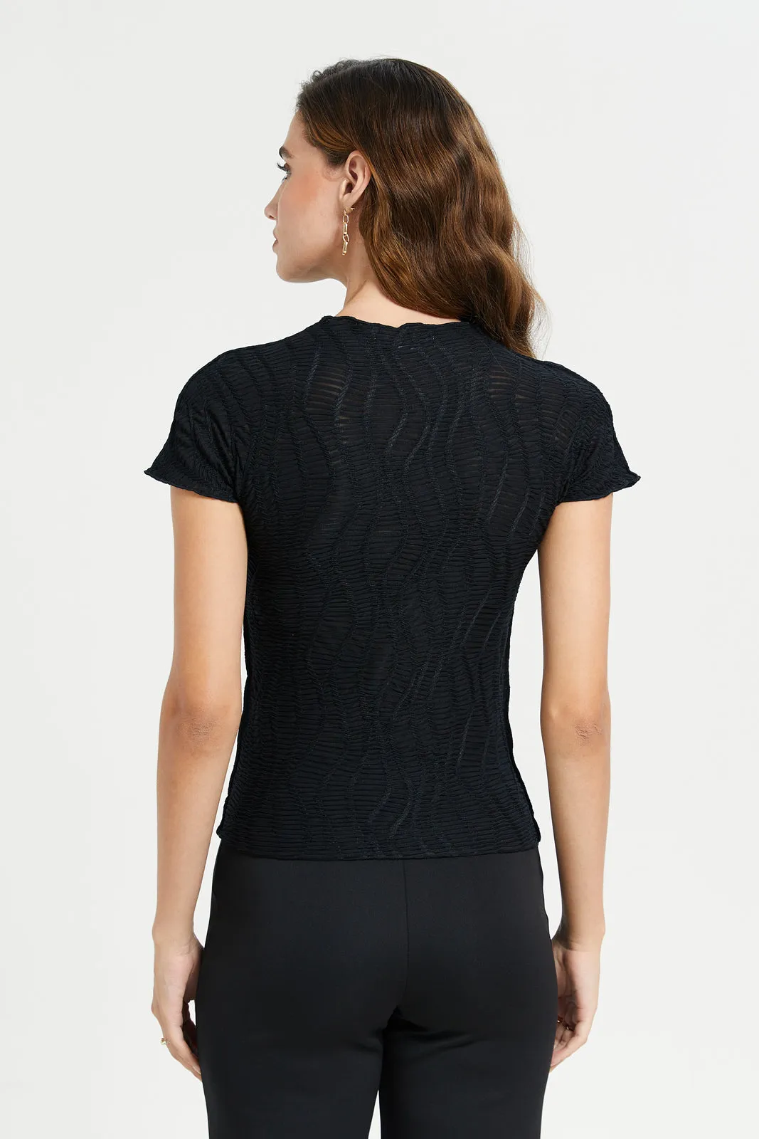 Black Textured Jersey Top