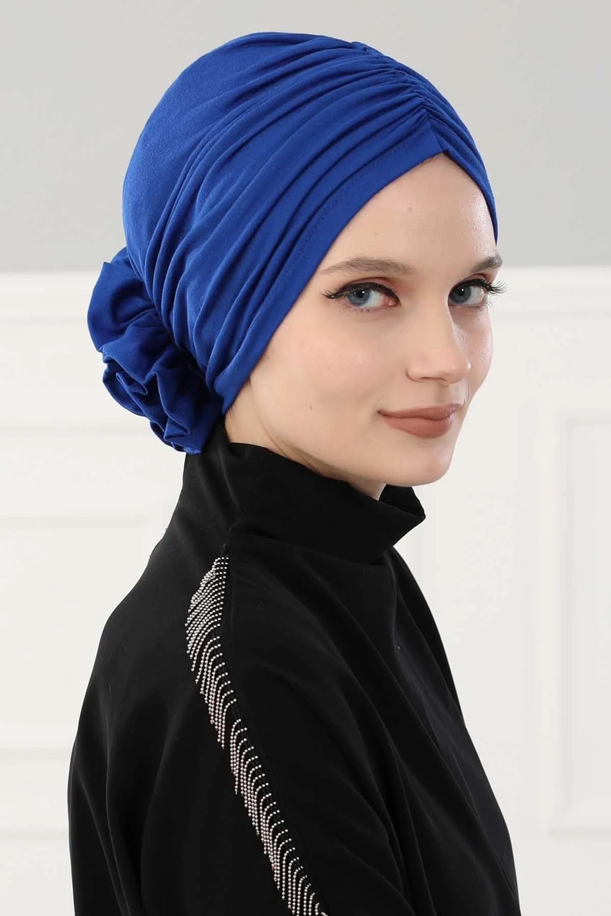Chic Rose Accent Instant Turban Hijab for Women, Cotton Scarf Chemo Head Wrap, Plain Bonnet Cap with a Beautiful Big Handmade Rose,B-21