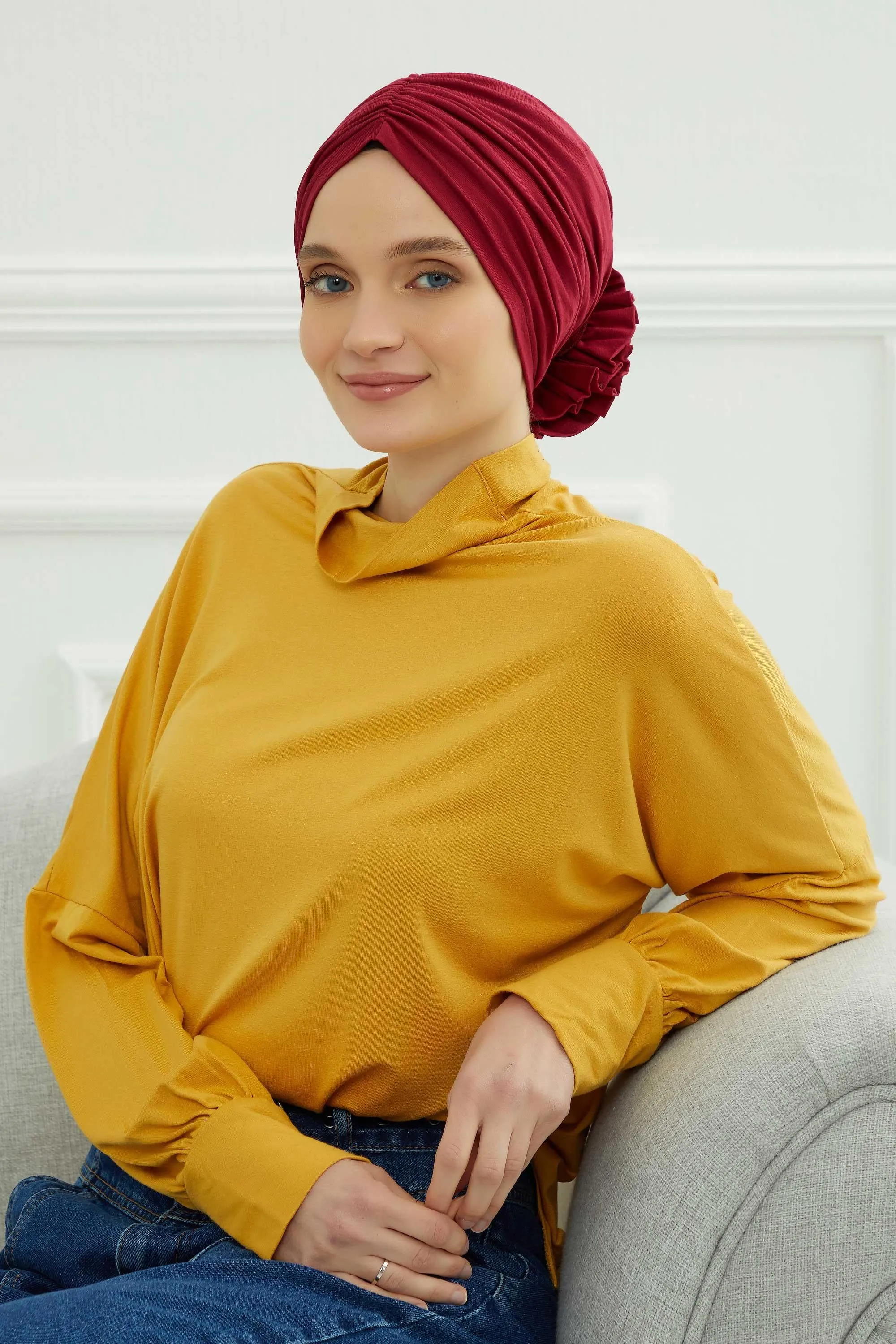 Chic Rose Accent Instant Turban Hijab for Women, Cotton Scarf Chemo Head Wrap, Plain Bonnet Cap with a Beautiful Big Handmade Rose,B-21