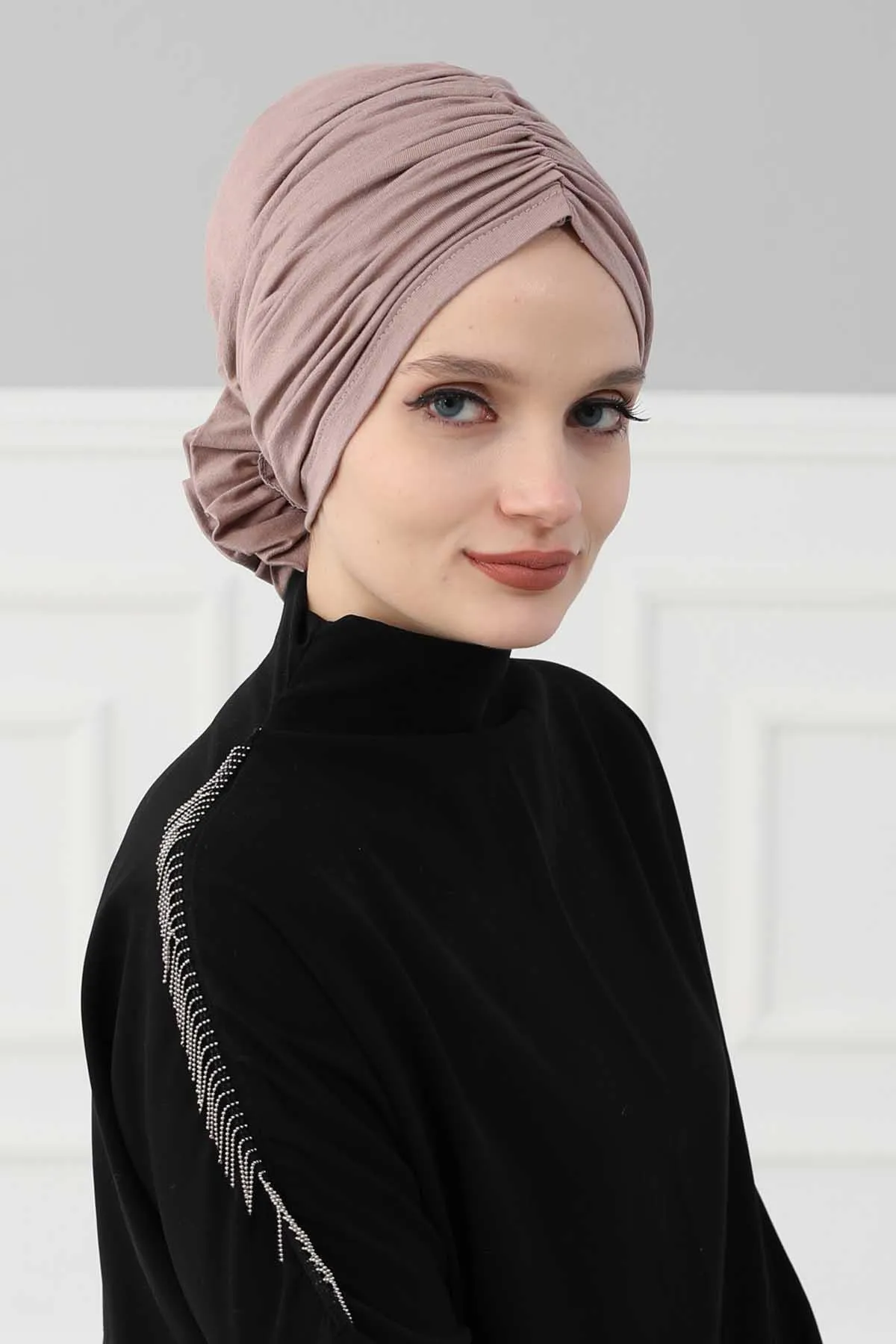Chic Rose Accent Instant Turban Hijab for Women, Cotton Scarf Chemo Head Wrap, Plain Bonnet Cap with a Beautiful Big Handmade Rose,B-21