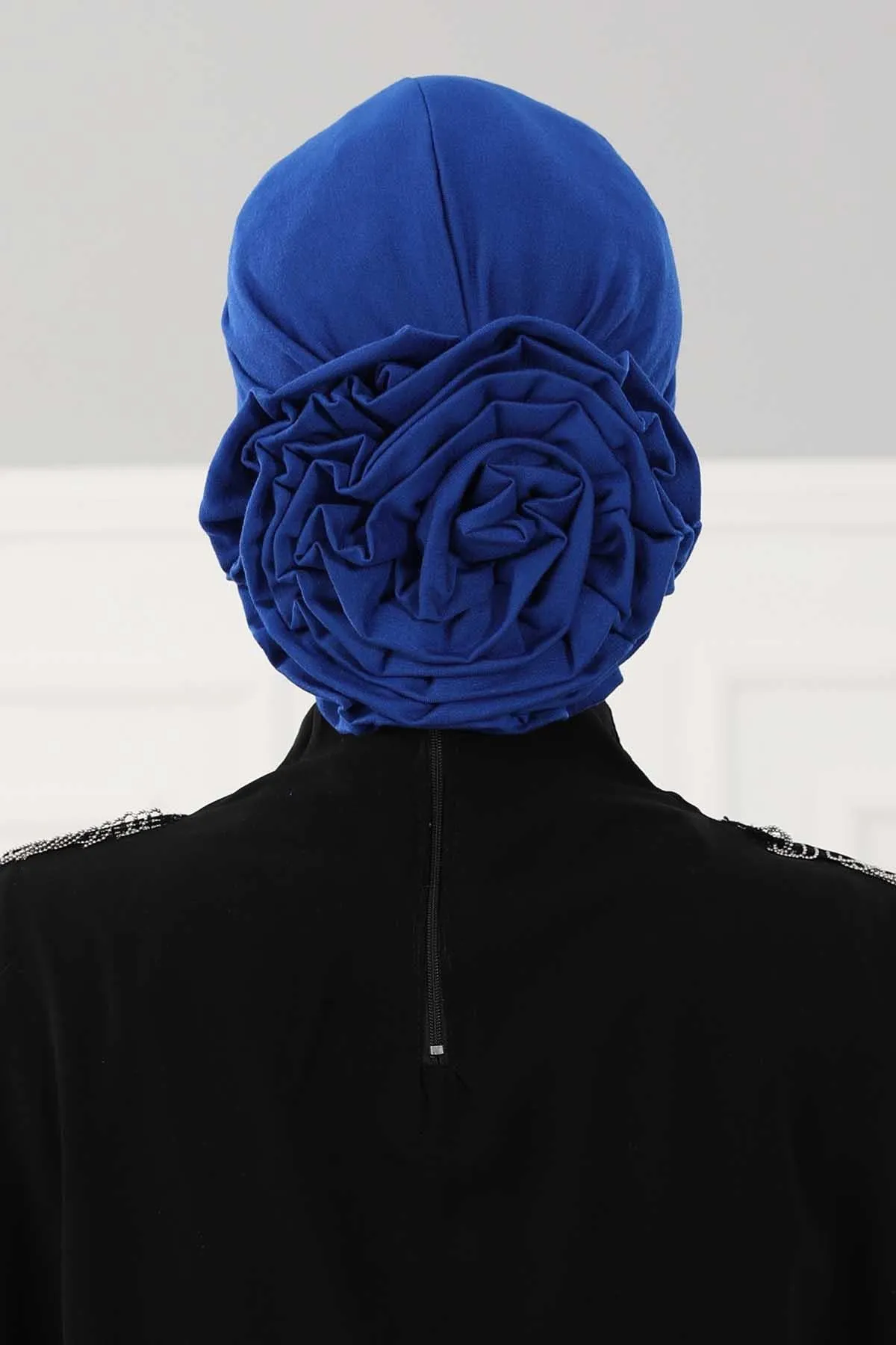 Chic Rose Accent Instant Turban Hijab for Women, Cotton Scarf Chemo Head Wrap, Plain Bonnet Cap with a Beautiful Big Handmade Rose,B-21