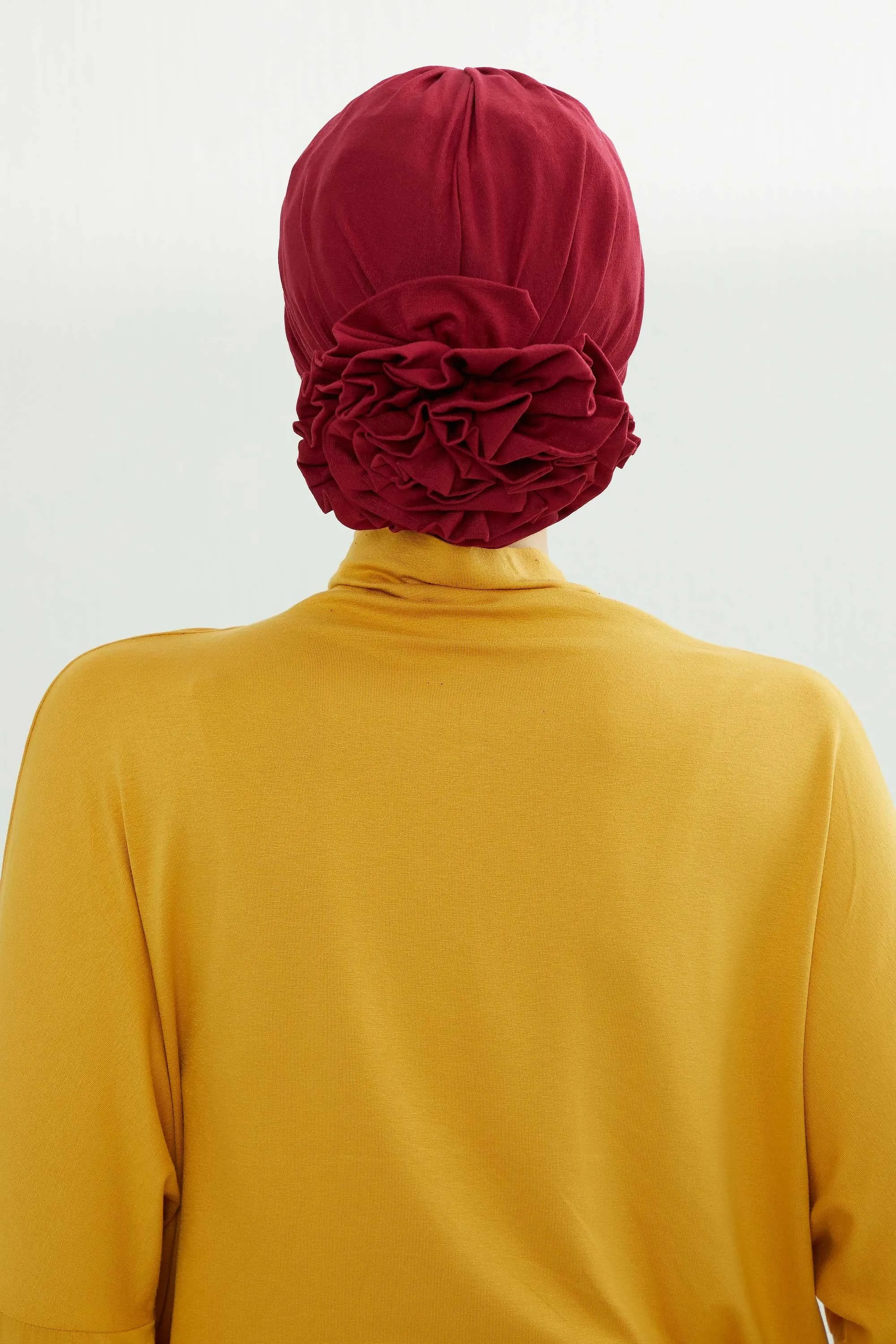 Chic Rose Accent Instant Turban Hijab for Women, Cotton Scarf Chemo Head Wrap, Plain Bonnet Cap with a Beautiful Big Handmade Rose,B-21