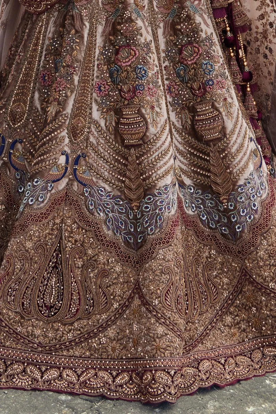 Chiku with Maroon Zardozi and Embroidery work Semi Stitched Designer Bridal Lehenga