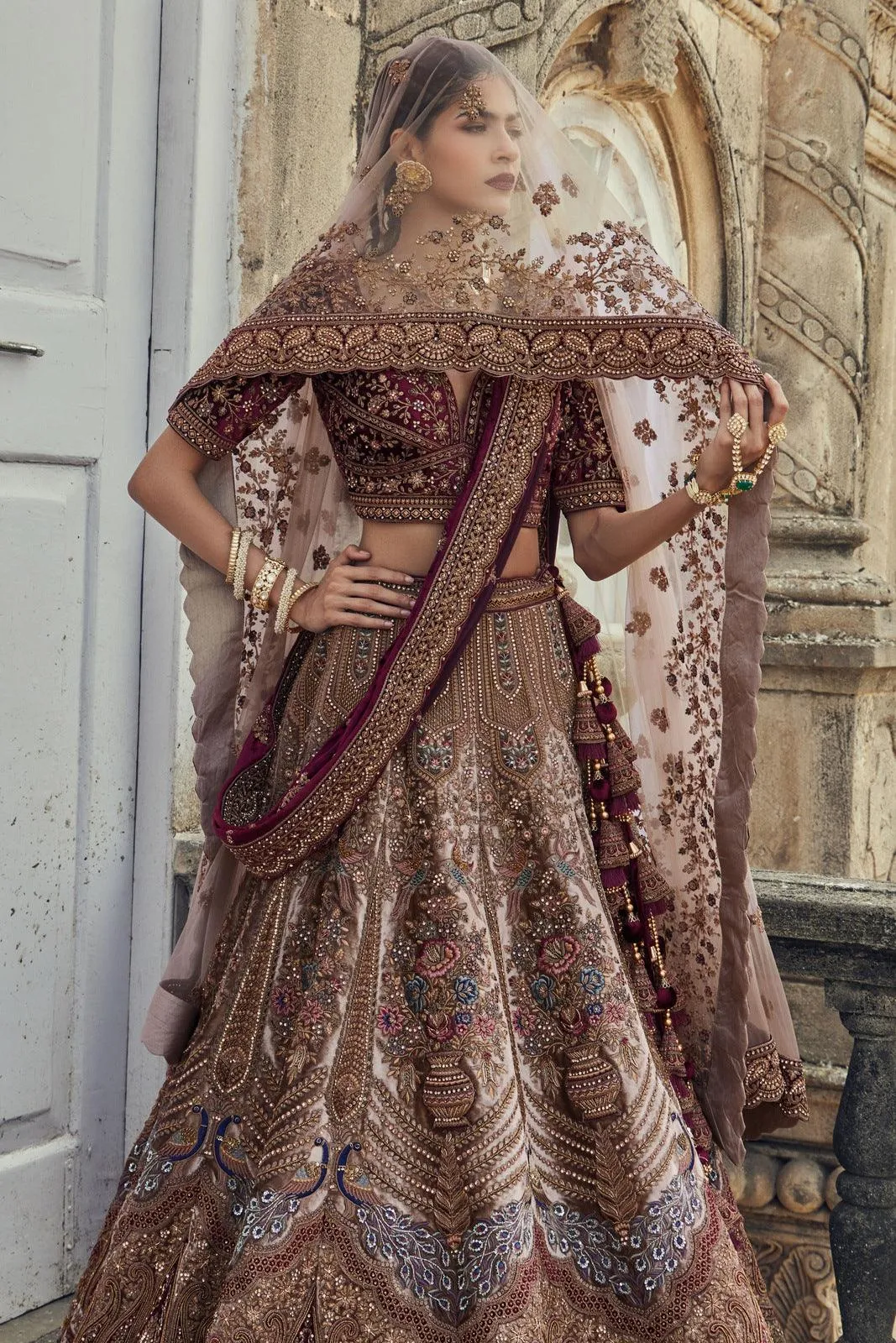 Chiku with Maroon Zardozi and Embroidery work Semi Stitched Designer Bridal Lehenga