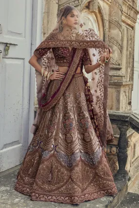 Chiku with Maroon Zardozi and Embroidery work Semi Stitched Designer Bridal Lehenga