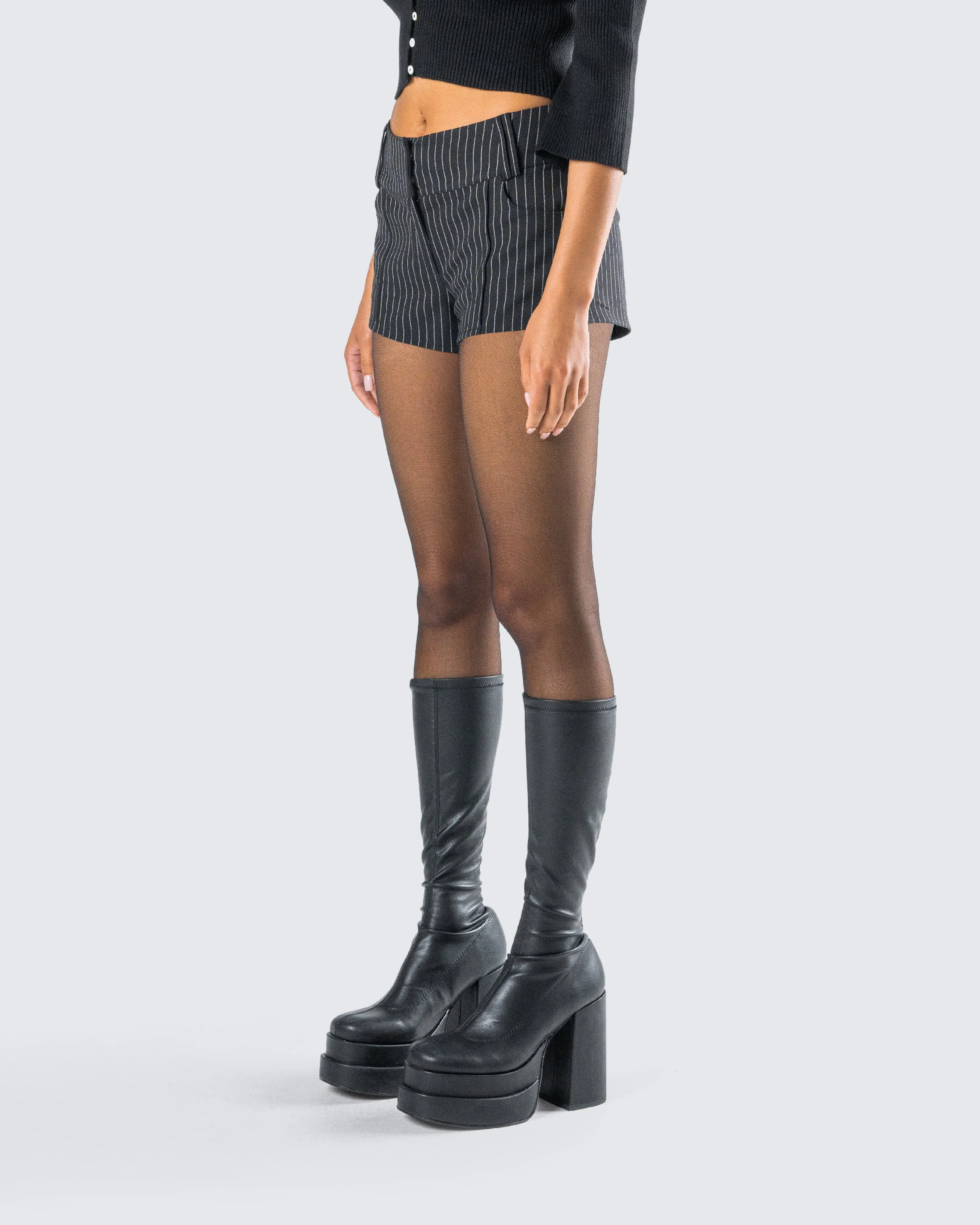 Damla Black Pinstriped Shorts