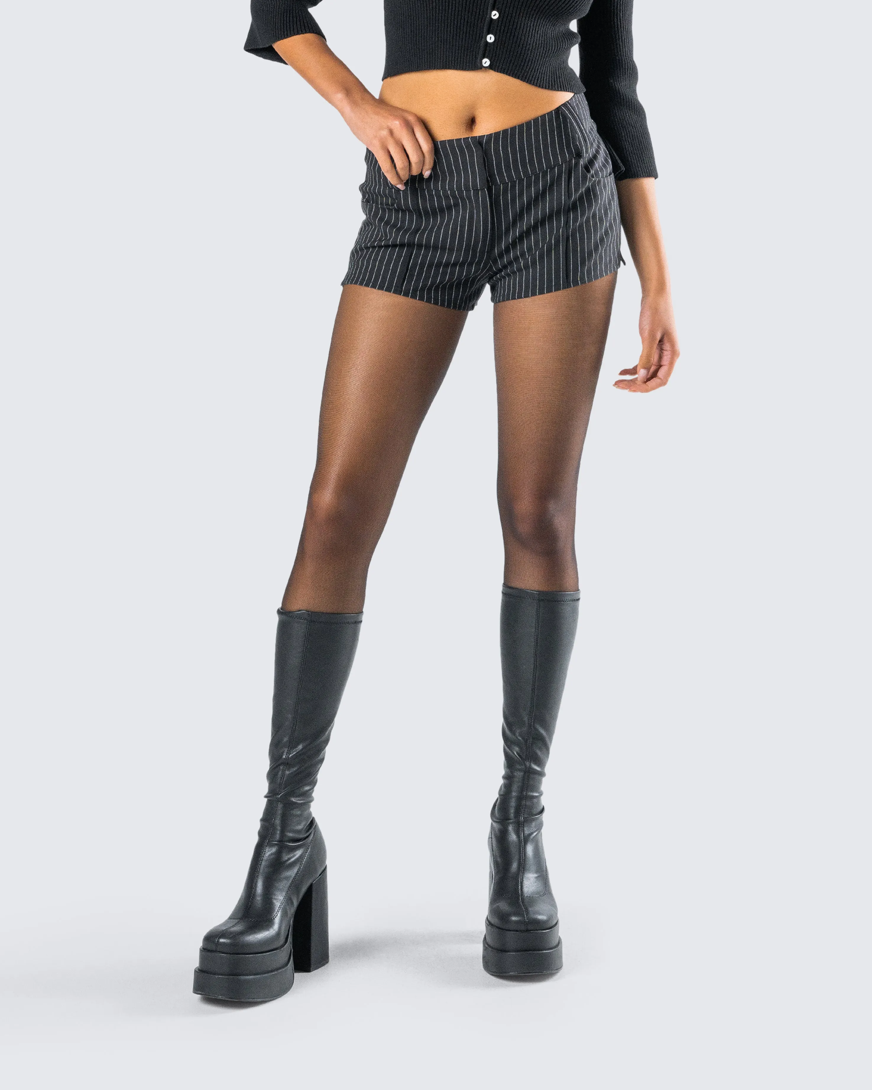 Damla Black Pinstriped Shorts