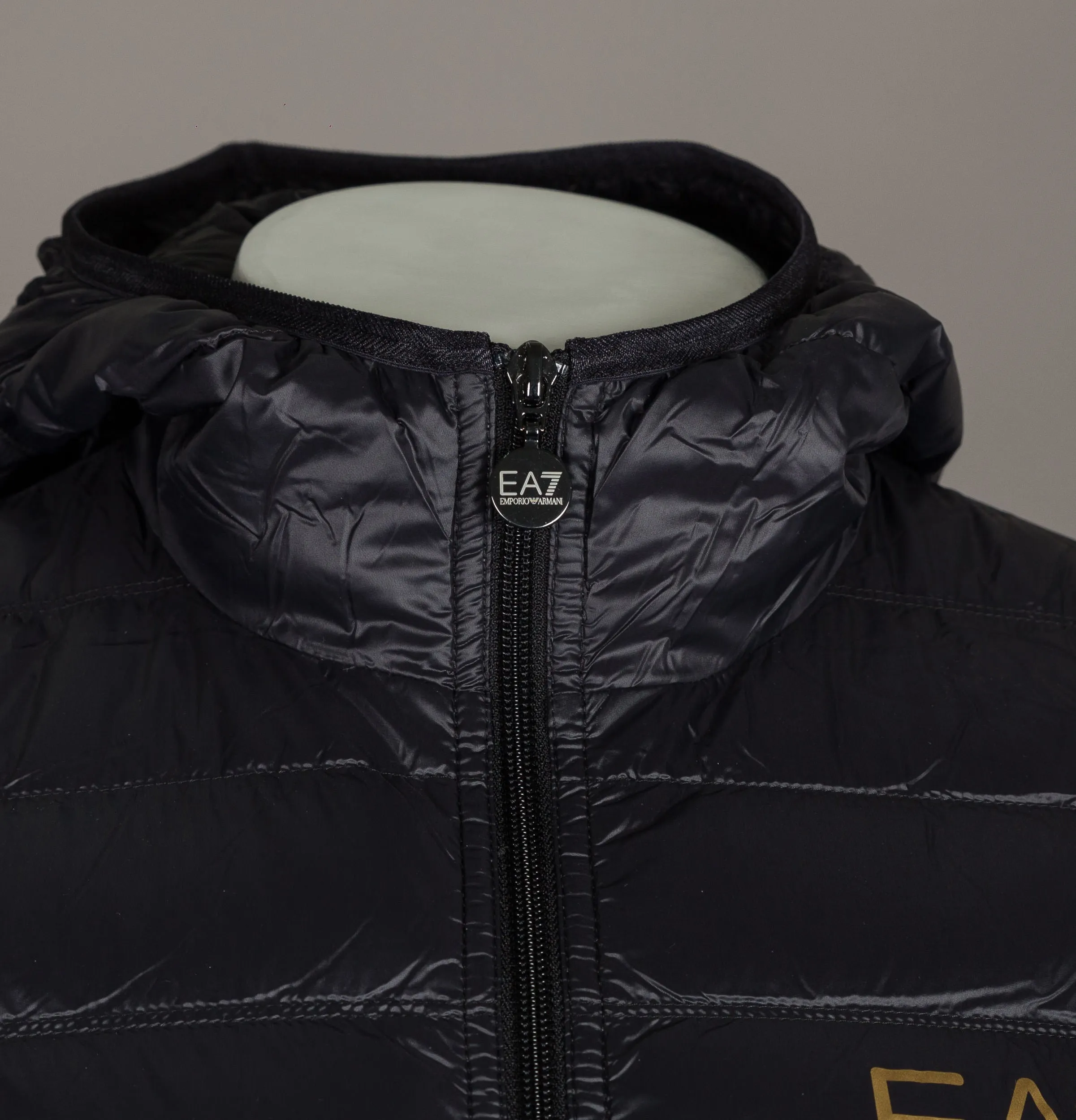 EA7 Quilted Down Hooded Jacket Black/Gold