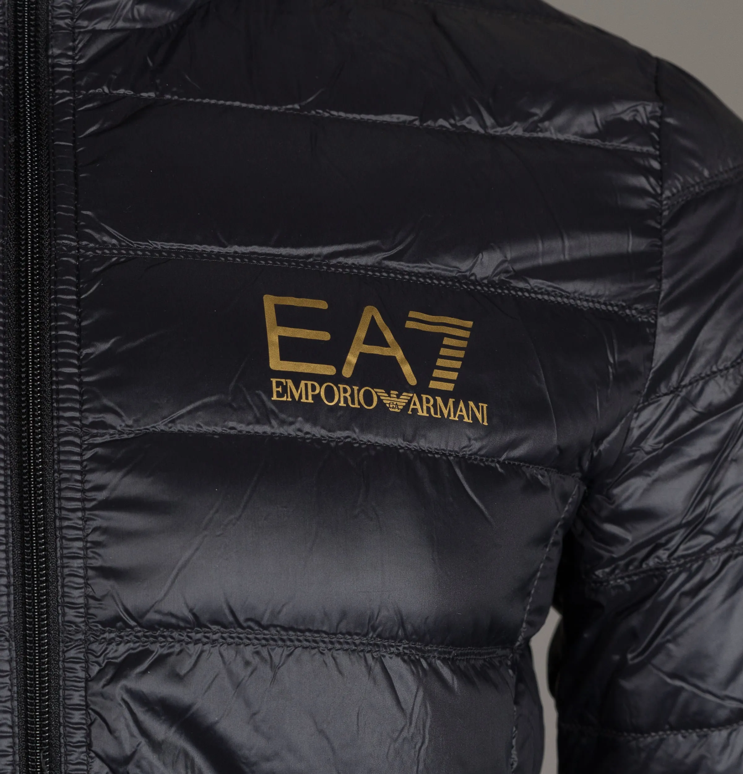 EA7 Quilted Down Hooded Jacket Black/Gold
