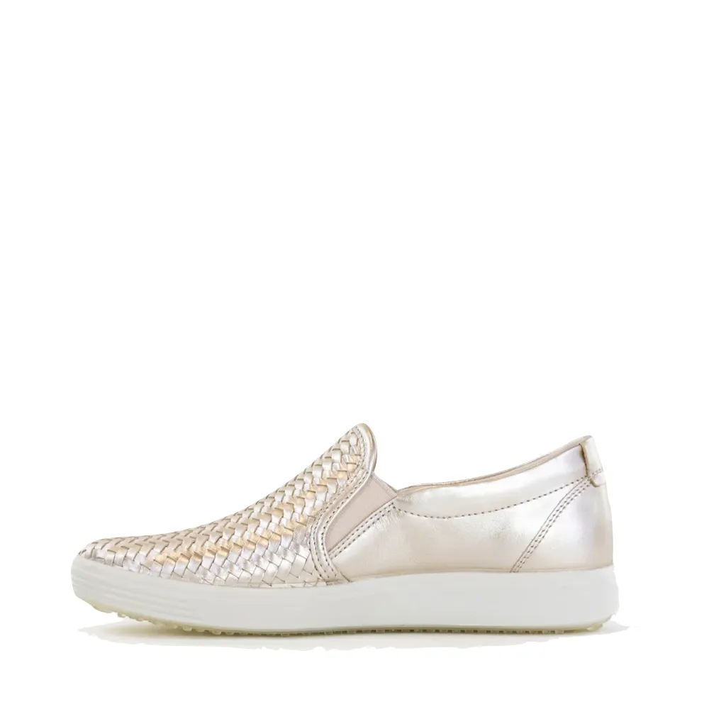 Ecco Women's Soft 7 Woven II Slip On in Pure White Gold