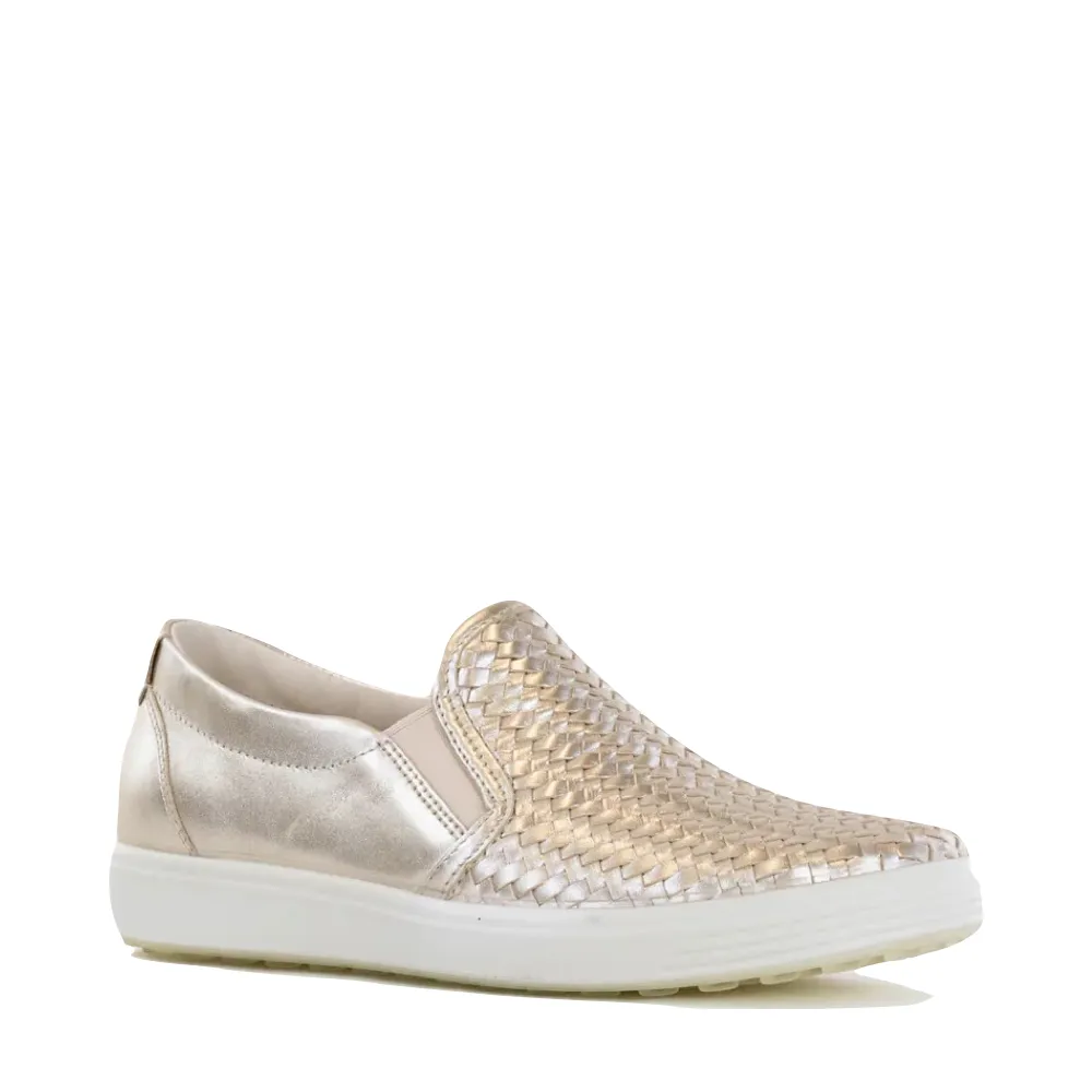 Ecco Women's Soft 7 Woven II Slip On in Pure White Gold