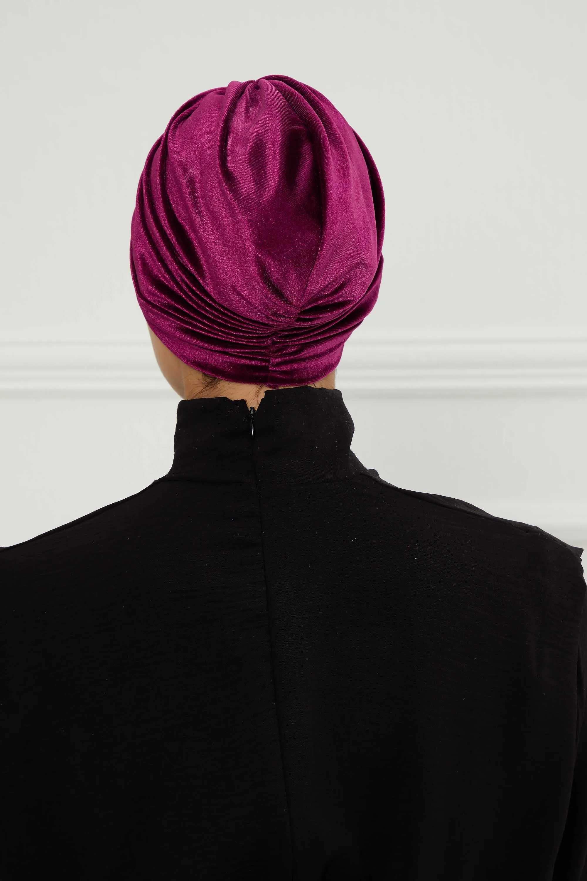 Elegant Velvet Shirred Instant Turban for Women, Luxurious Velour Instant Headwrap, Fashionable Pre-Tied Hijab Turban Cap for Women,B-20K