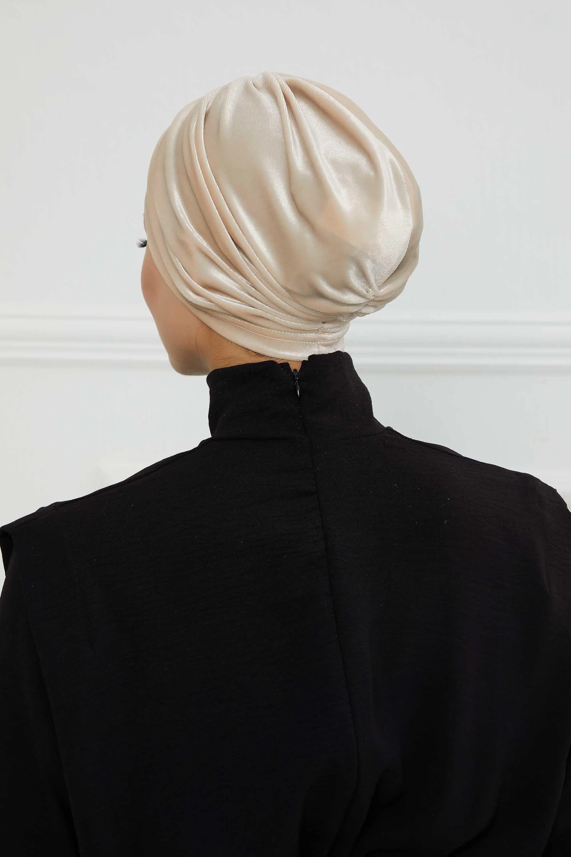 Elegant Velvet Shirred Instant Turban for Women, Luxurious Velour Instant Headwrap, Fashionable Pre-Tied Hijab Turban Cap for Women,B-20K