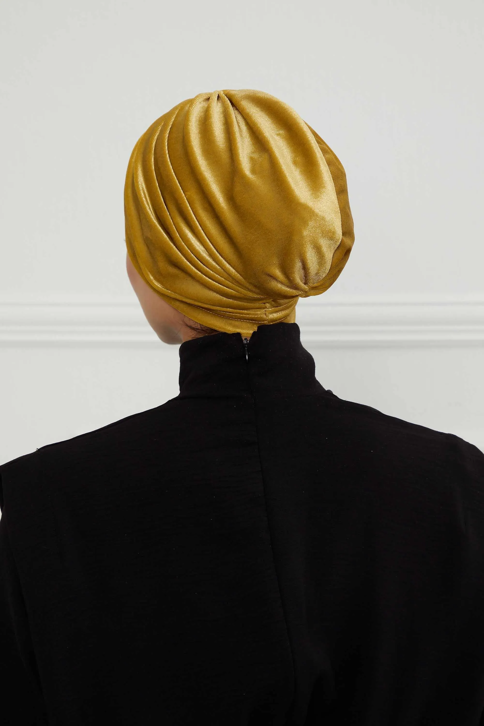Elegant Velvet Shirred Instant Turban for Women, Luxurious Velour Instant Headwrap, Fashionable Pre-Tied Hijab Turban Cap for Women,B-20K