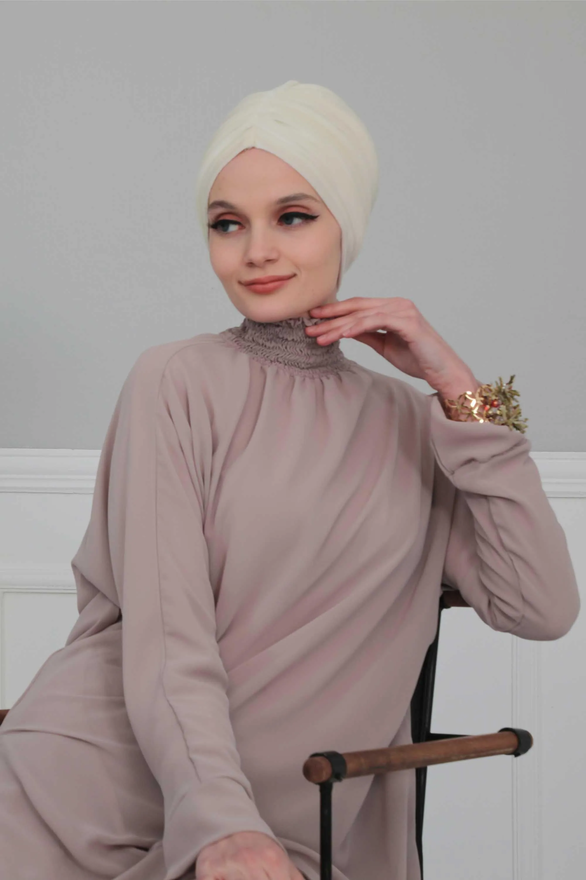 Elegant Velvet Shirred Instant Turban for Women, Luxurious Velour Instant Headwrap, Fashionable Pre-Tied Hijab Turban Cap for Women,B-20K