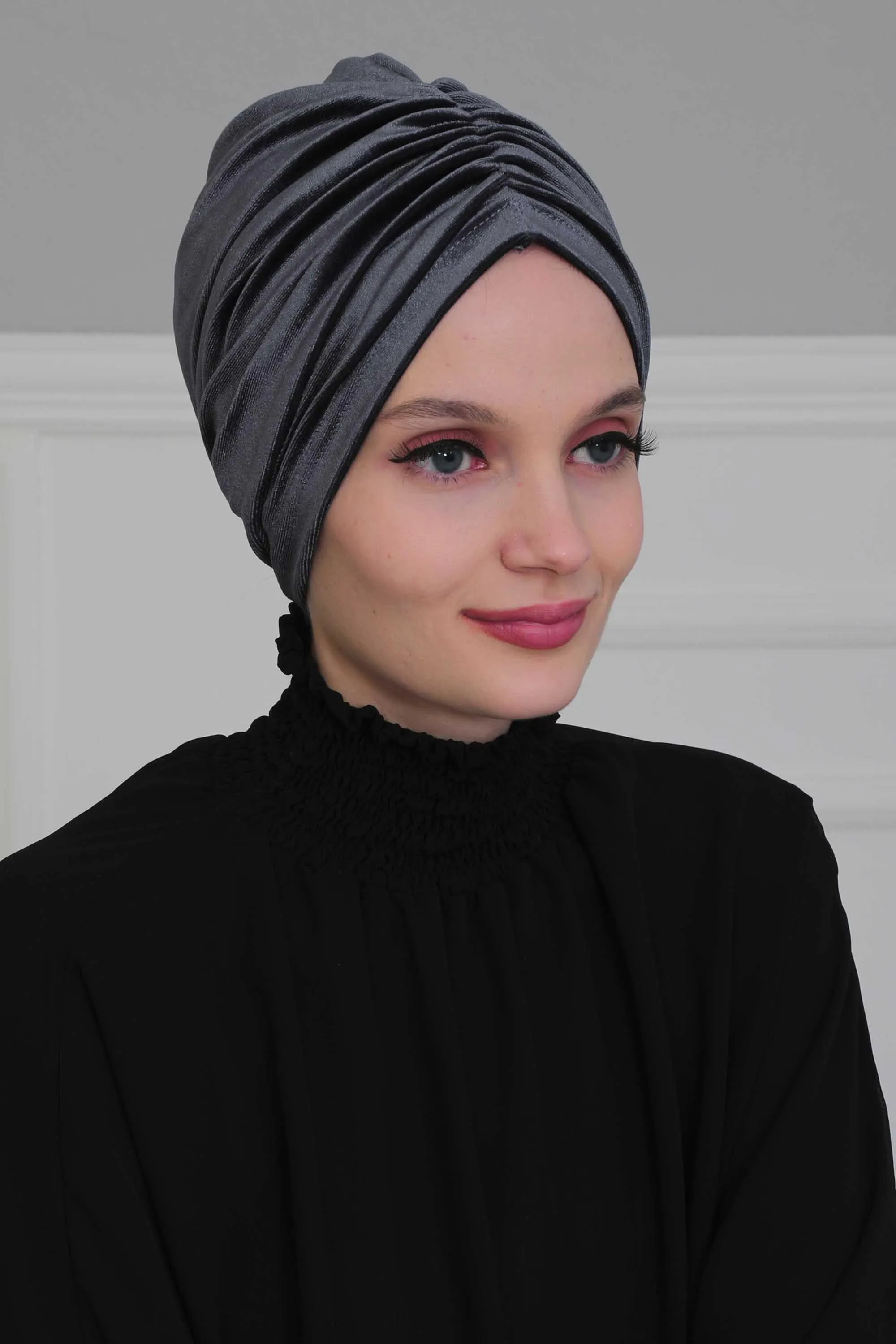 Elegant Velvet Shirred Instant Turban for Women, Luxurious Velour Instant Headwrap, Fashionable Pre-Tied Hijab Turban Cap for Women,B-20K