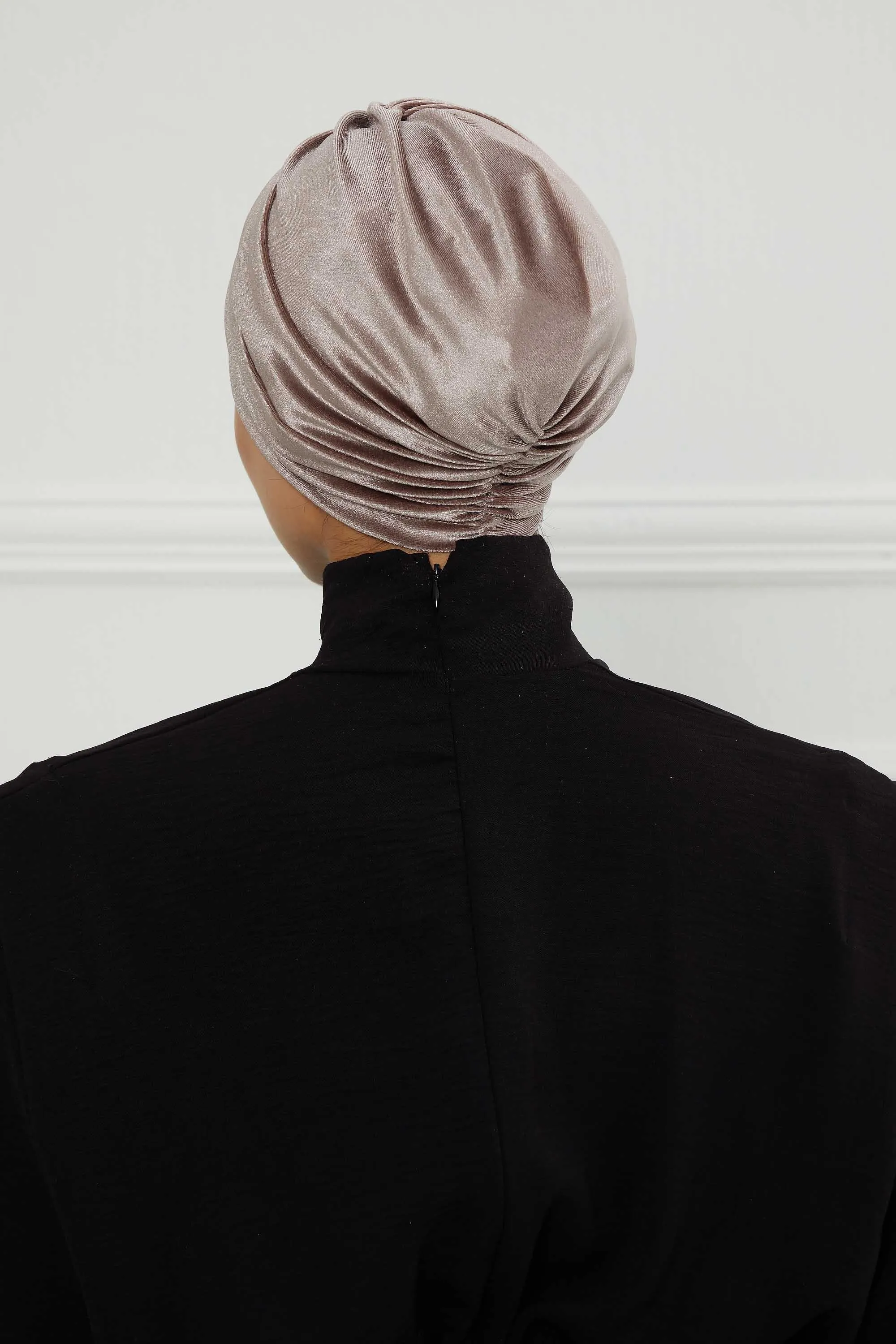 Elegant Velvet Shirred Instant Turban for Women, Luxurious Velour Instant Headwrap, Fashionable Pre-Tied Hijab Turban Cap for Women,B-20K
