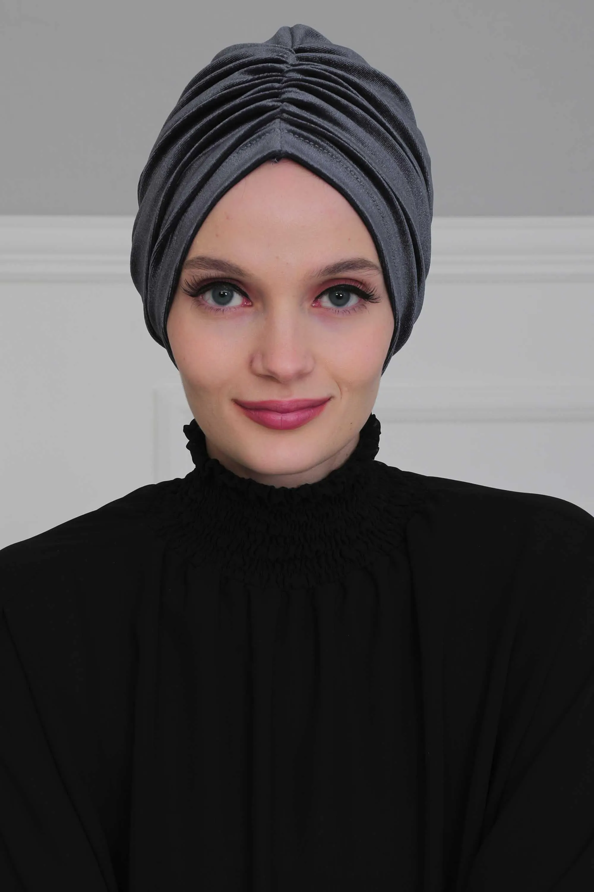 Elegant Velvet Shirred Instant Turban for Women, Luxurious Velour Instant Headwrap, Fashionable Pre-Tied Hijab Turban Cap for Women,B-20K