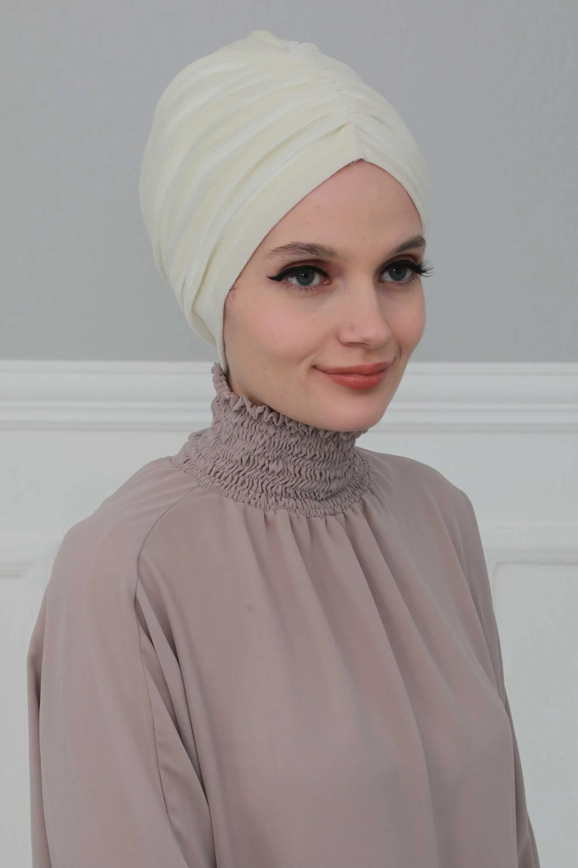 Elegant Velvet Shirred Instant Turban for Women, Luxurious Velour Instant Headwrap, Fashionable Pre-Tied Hijab Turban Cap for Women,B-20K