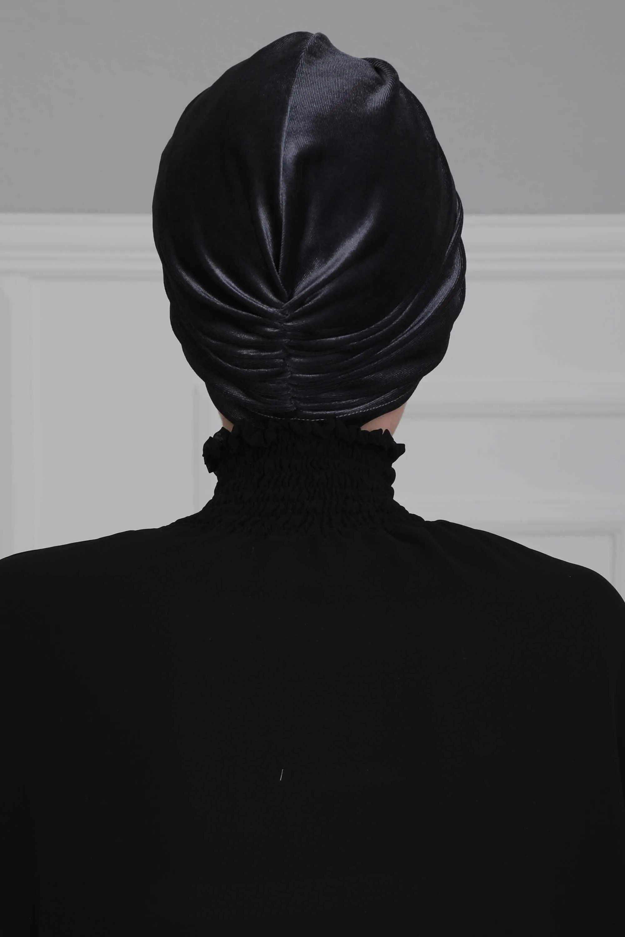 Elegant Velvet Shirred Instant Turban for Women, Luxurious Velour Instant Headwrap, Fashionable Pre-Tied Hijab Turban Cap for Women,B-20K