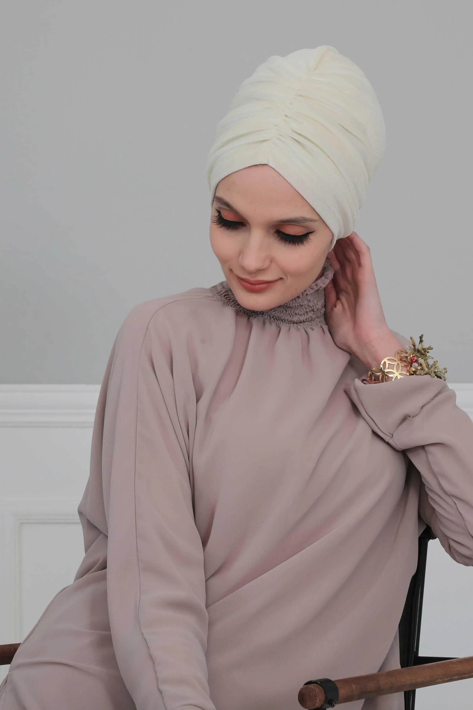 Elegant Velvet Shirred Instant Turban for Women, Luxurious Velour Instant Headwrap, Fashionable Pre-Tied Hijab Turban Cap for Women,B-20K