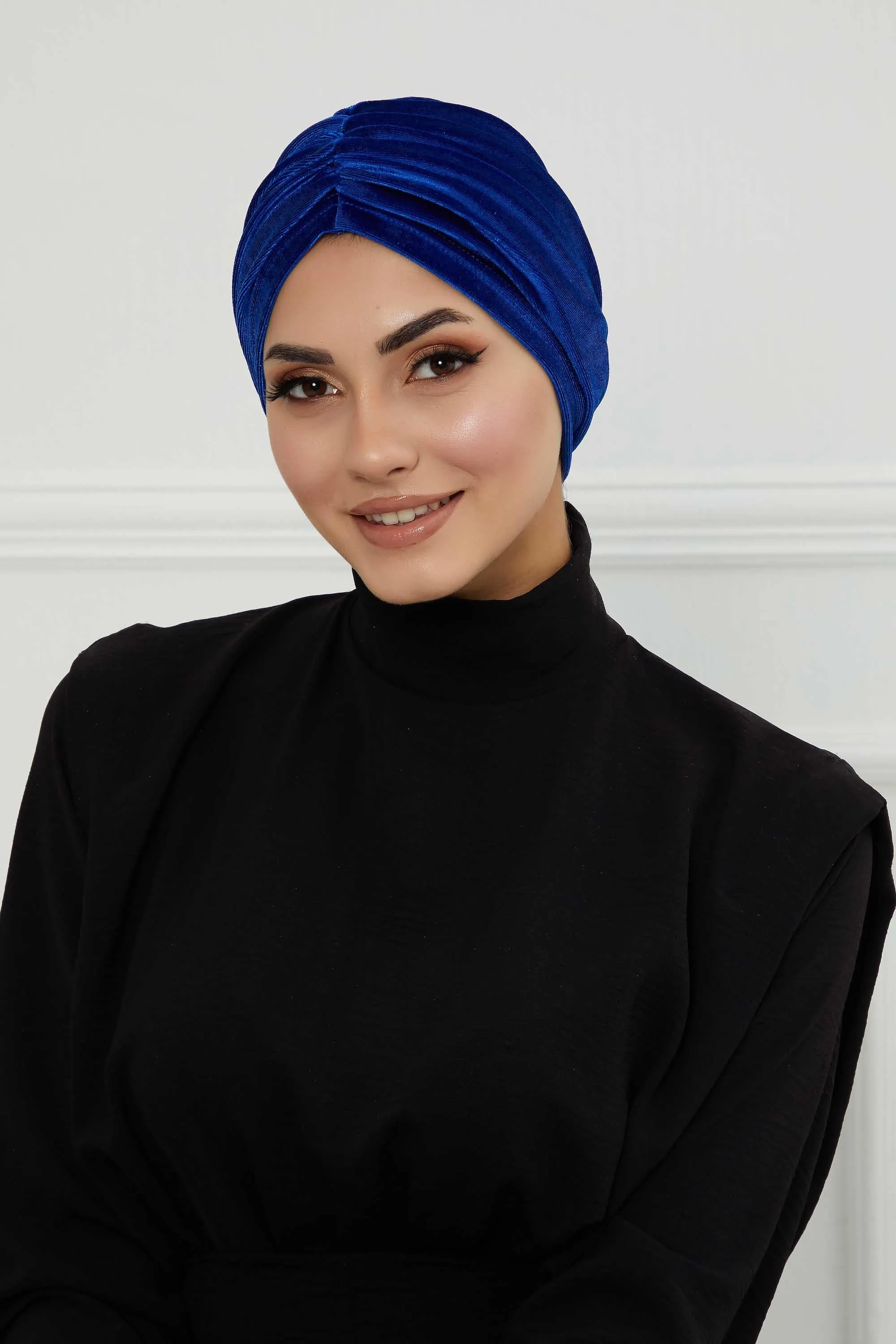 Elegant Velvet Shirred Instant Turban for Women, Luxurious Velour Instant Headwrap, Fashionable Pre-Tied Hijab Turban Cap for Women,B-20K
