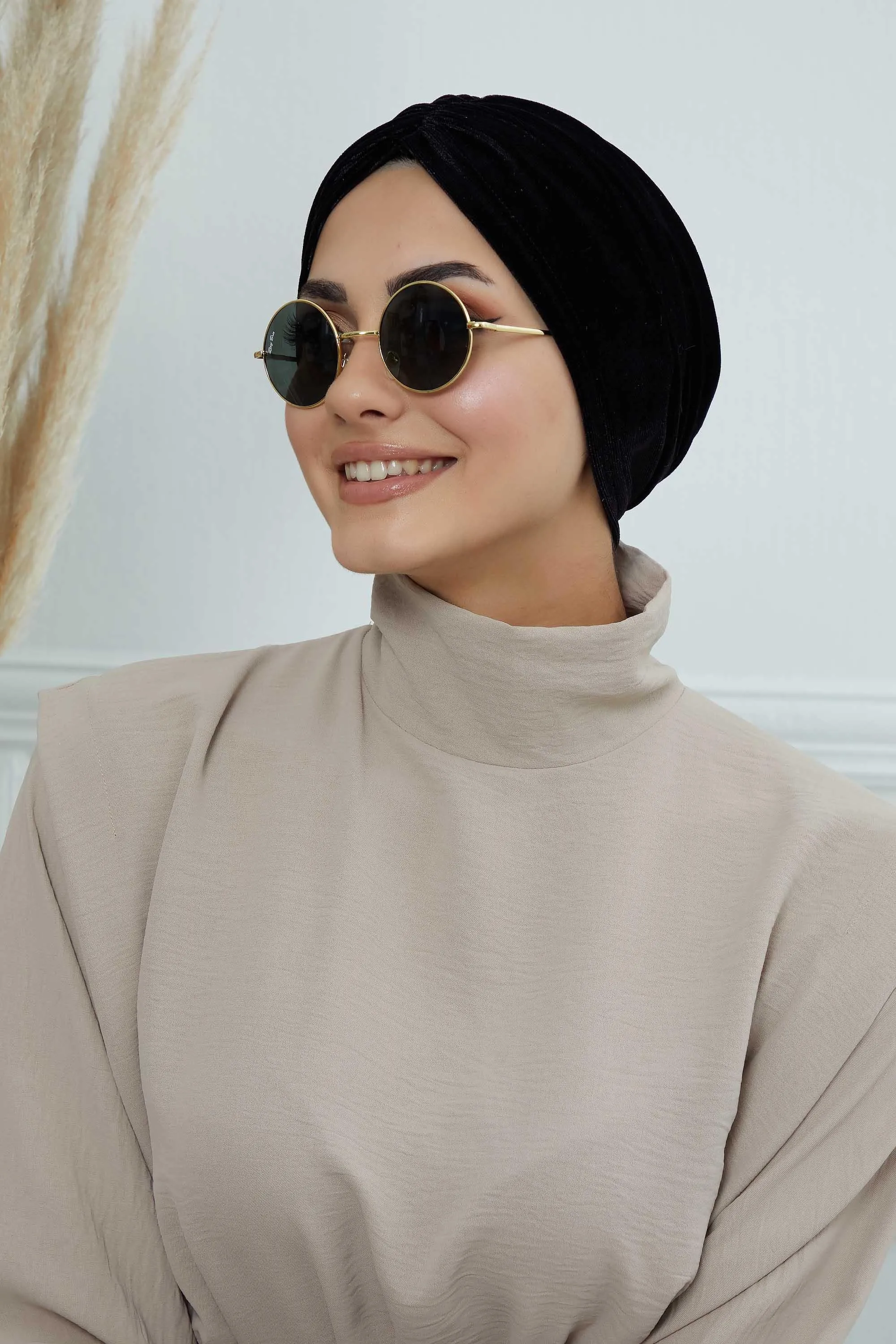 Elegant Velvet Shirred Instant Turban for Women, Luxurious Velour Instant Headwrap, Fashionable Pre-Tied Hijab Turban Cap for Women,B-20K