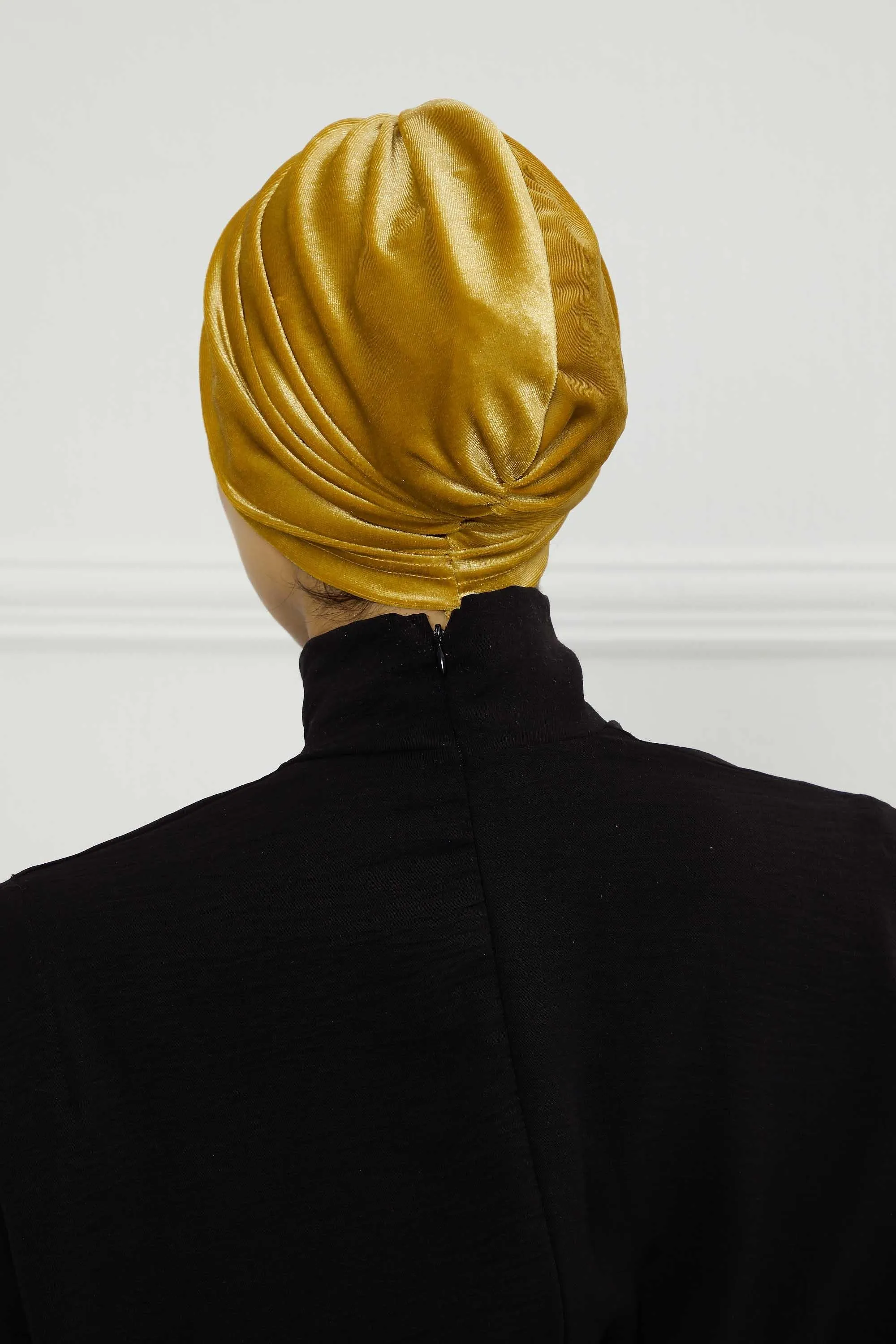 Elegant Velvet Shirred Instant Turban for Women, Luxurious Velour Instant Headwrap, Fashionable Pre-Tied Hijab Turban Cap for Women,B-20K
