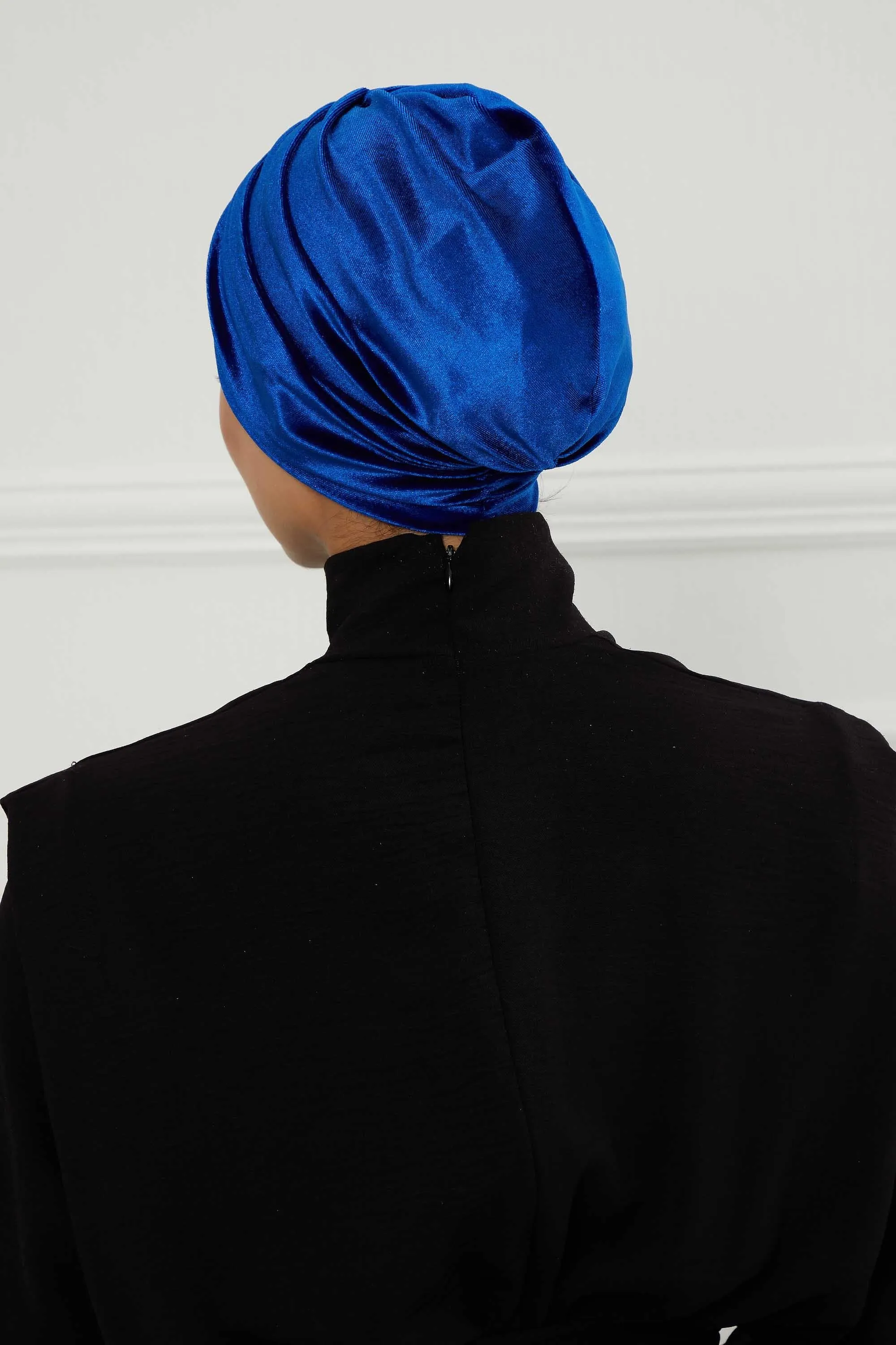 Elegant Velvet Shirred Instant Turban for Women, Luxurious Velour Instant Headwrap, Fashionable Pre-Tied Hijab Turban Cap for Women,B-20K