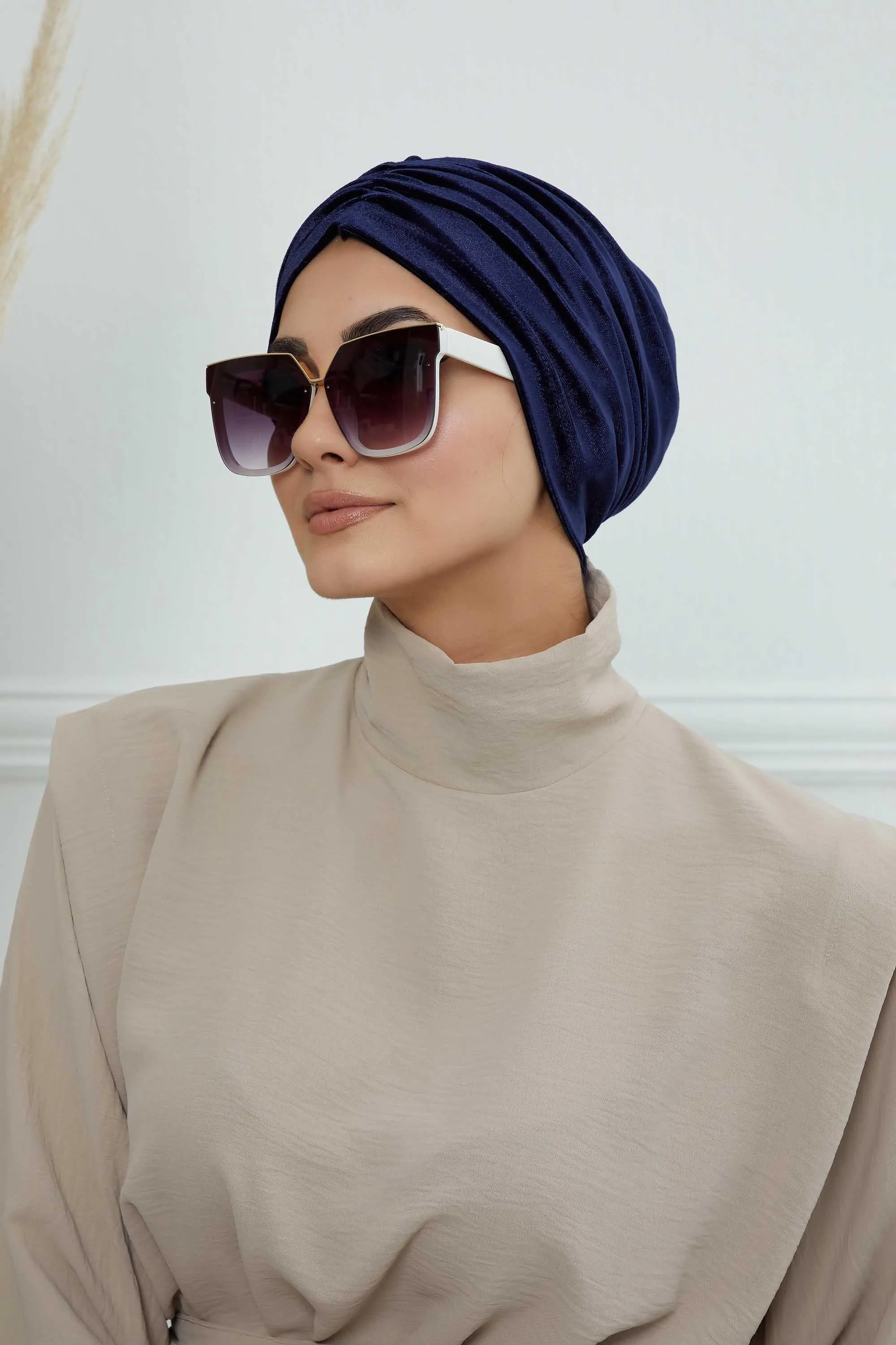 Elegant Velvet Shirred Instant Turban for Women, Luxurious Velour Instant Headwrap, Fashionable Pre-Tied Hijab Turban Cap for Women,B-20K