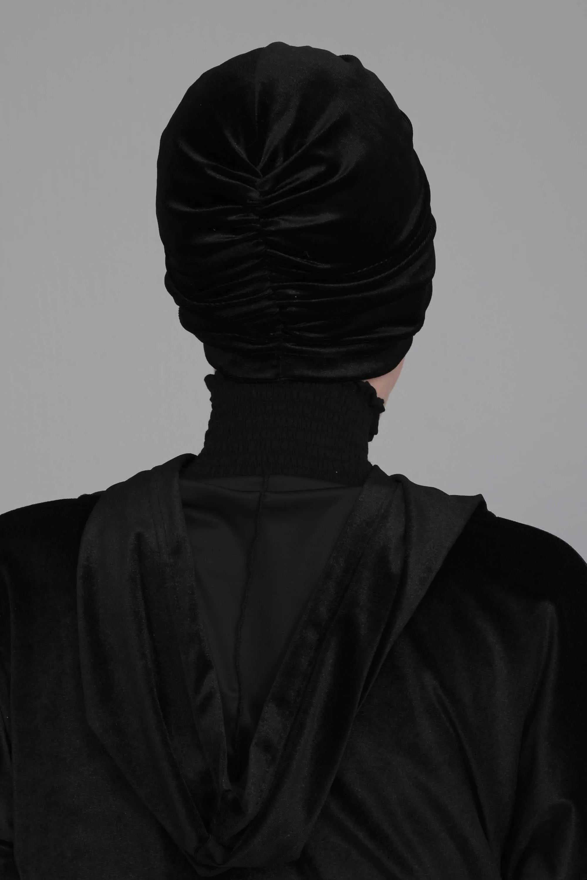 Elegant Velvet Shirred Instant Turban for Women, Luxurious Velour Instant Headwrap, Fashionable Pre-Tied Hijab Turban Cap for Women,B-20K