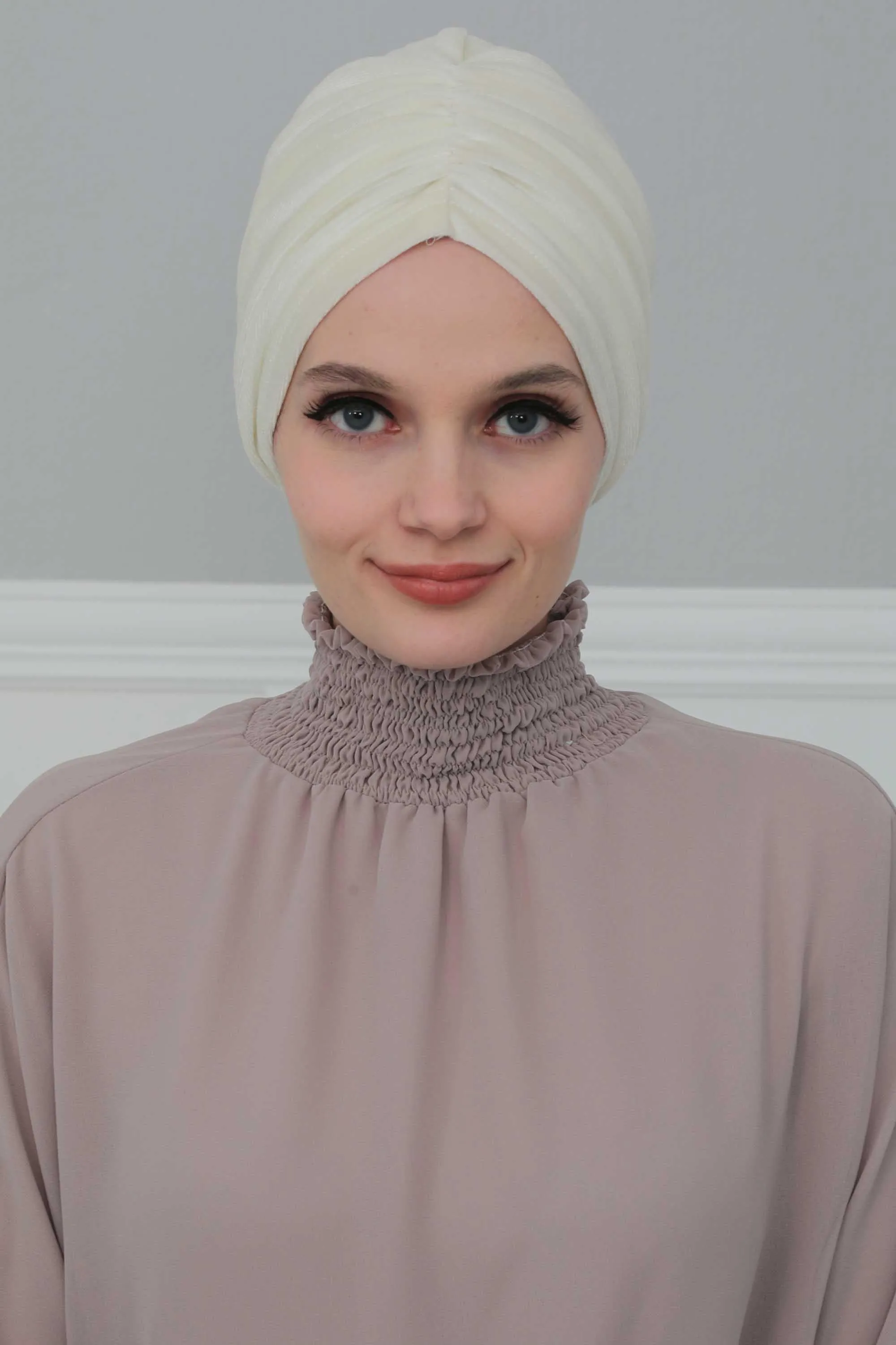 Elegant Velvet Shirred Instant Turban for Women, Luxurious Velour Instant Headwrap, Fashionable Pre-Tied Hijab Turban Cap for Women,B-20K
