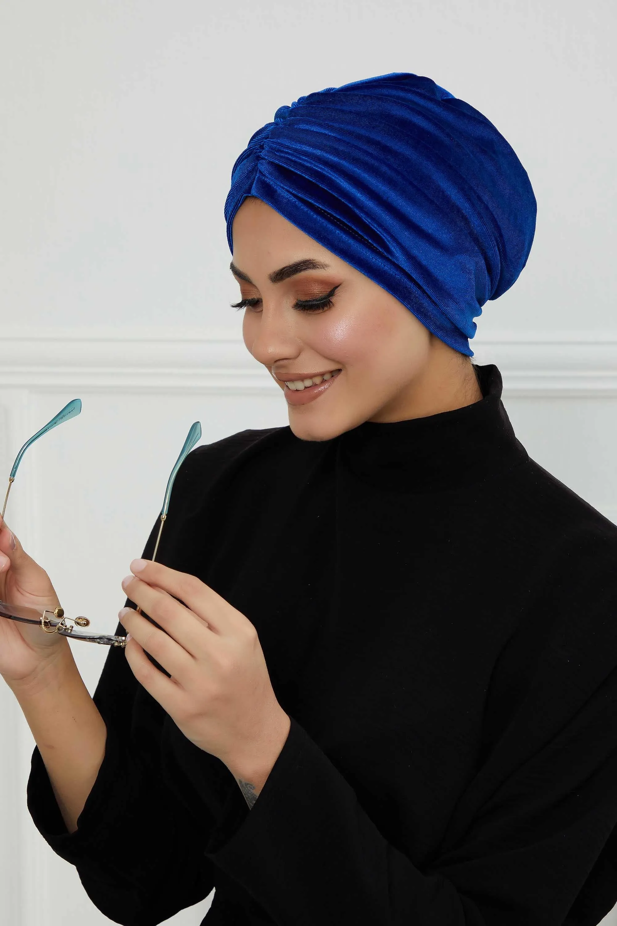 Elegant Velvet Shirred Instant Turban for Women, Luxurious Velour Instant Headwrap, Fashionable Pre-Tied Hijab Turban Cap for Women,B-20K