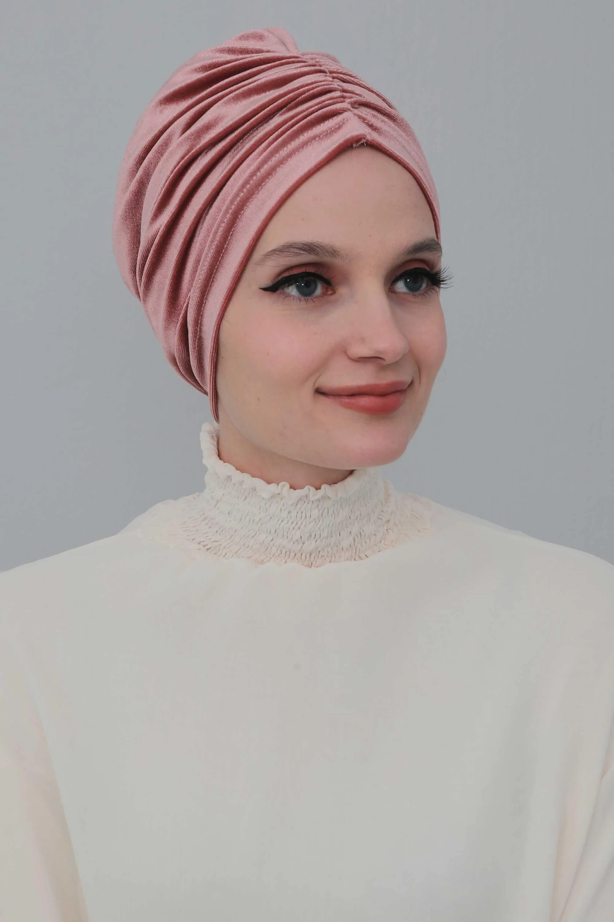 Elegant Velvet Shirred Instant Turban for Women, Luxurious Velour Instant Headwrap, Fashionable Pre-Tied Hijab Turban Cap for Women,B-20K