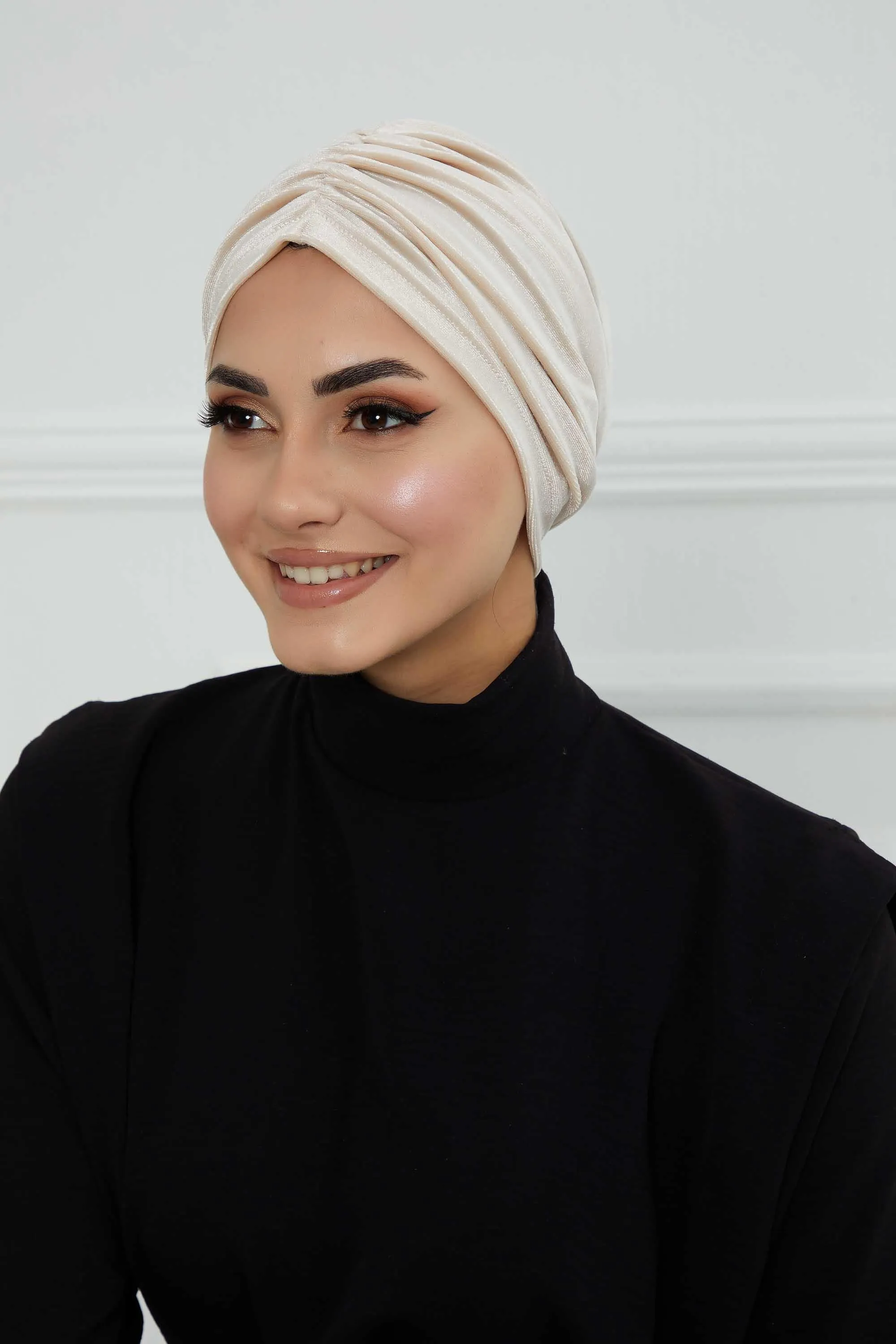 Elegant Velvet Shirred Instant Turban for Women, Luxurious Velour Instant Headwrap, Fashionable Pre-Tied Hijab Turban Cap for Women,B-20K