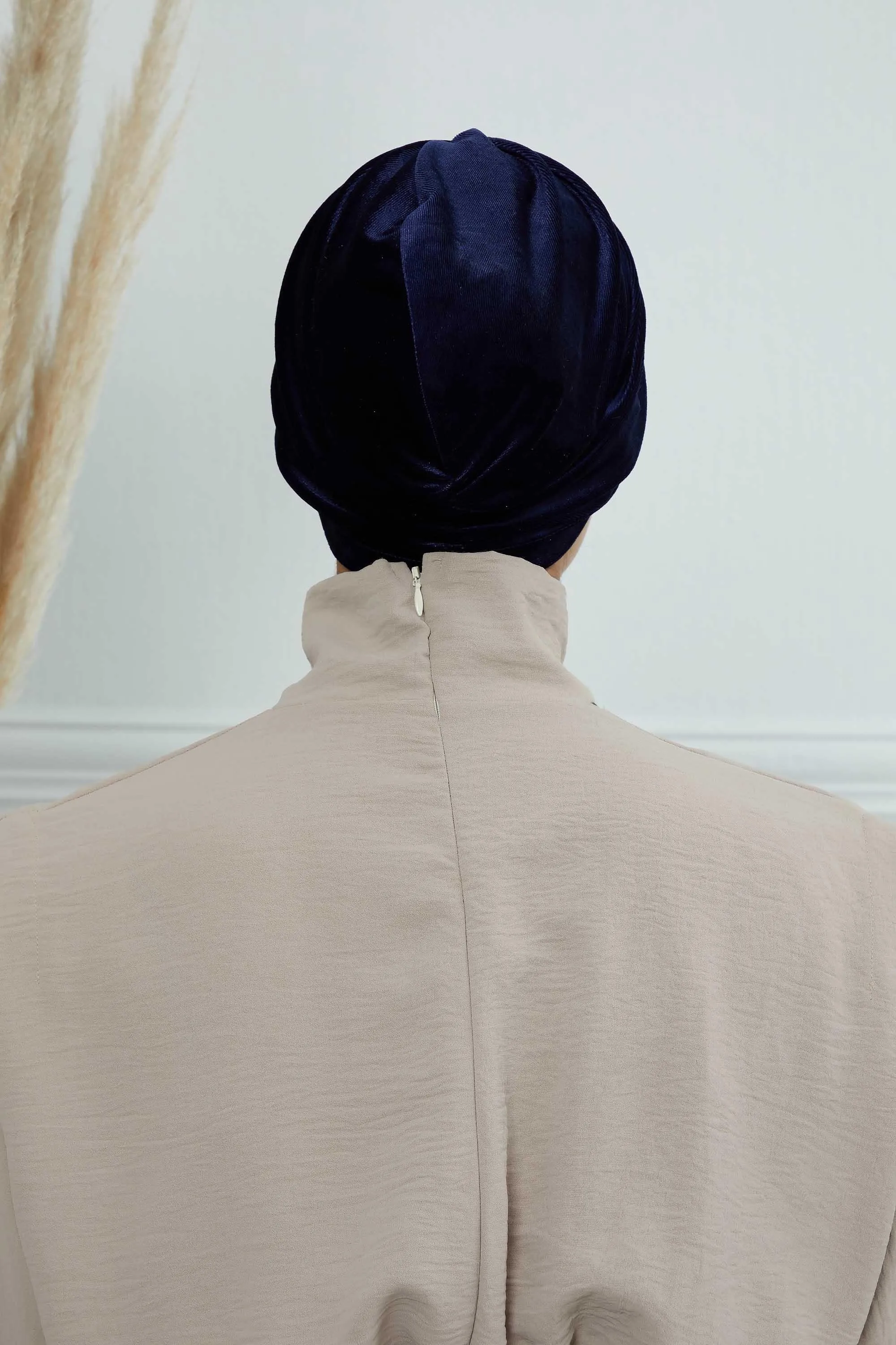 Elegant Velvet Shirred Instant Turban for Women, Luxurious Velour Instant Headwrap, Fashionable Pre-Tied Hijab Turban Cap for Women,B-20K