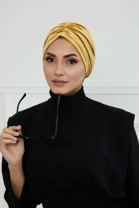 Elegant Velvet Shirred Instant Turban for Women, Luxurious Velour Instant Headwrap, Fashionable Pre-Tied Hijab Turban Cap for Women,B-20K