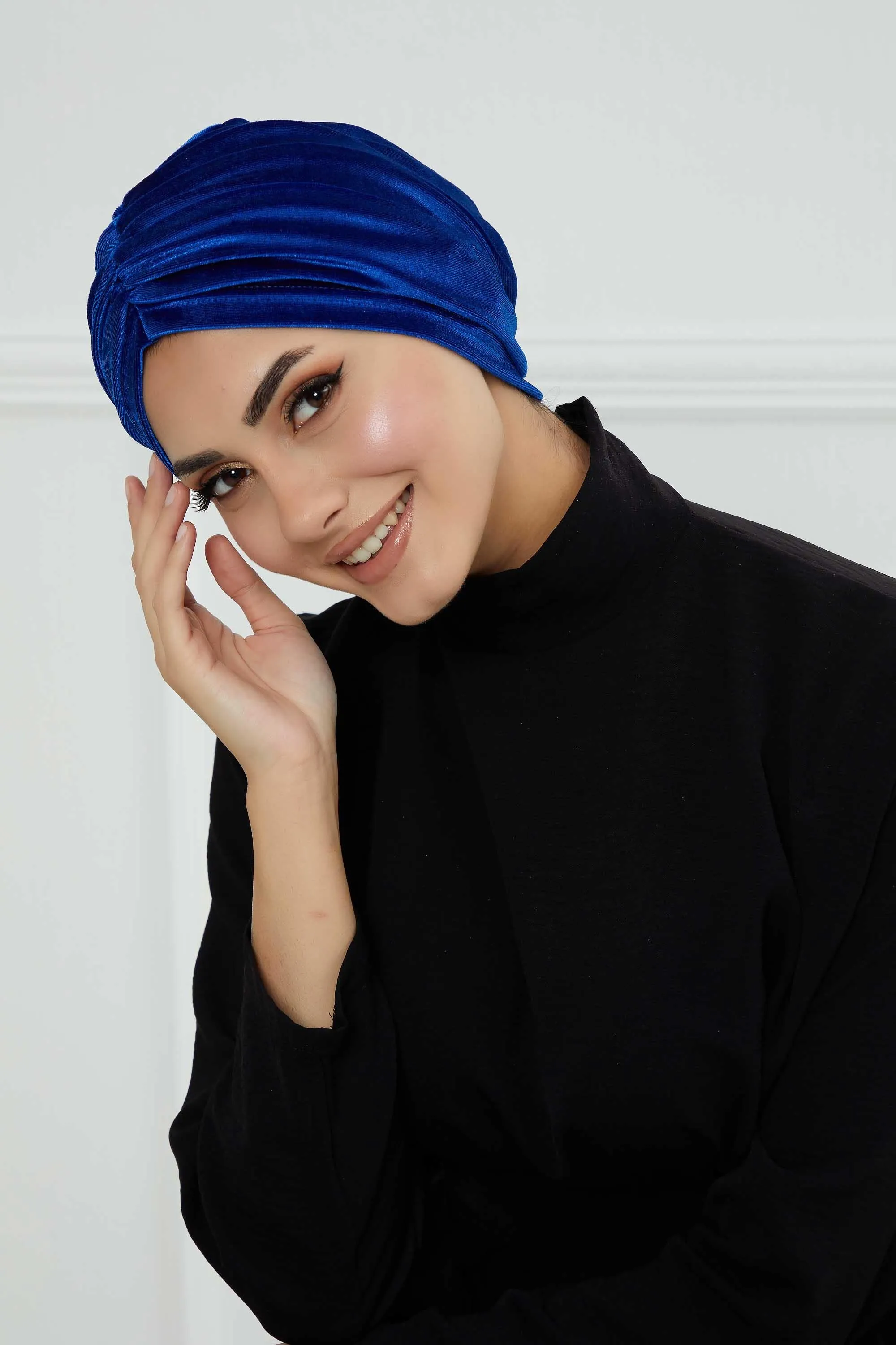 Elegant Velvet Shirred Instant Turban for Women, Luxurious Velour Instant Headwrap, Fashionable Pre-Tied Hijab Turban Cap for Women,B-20K