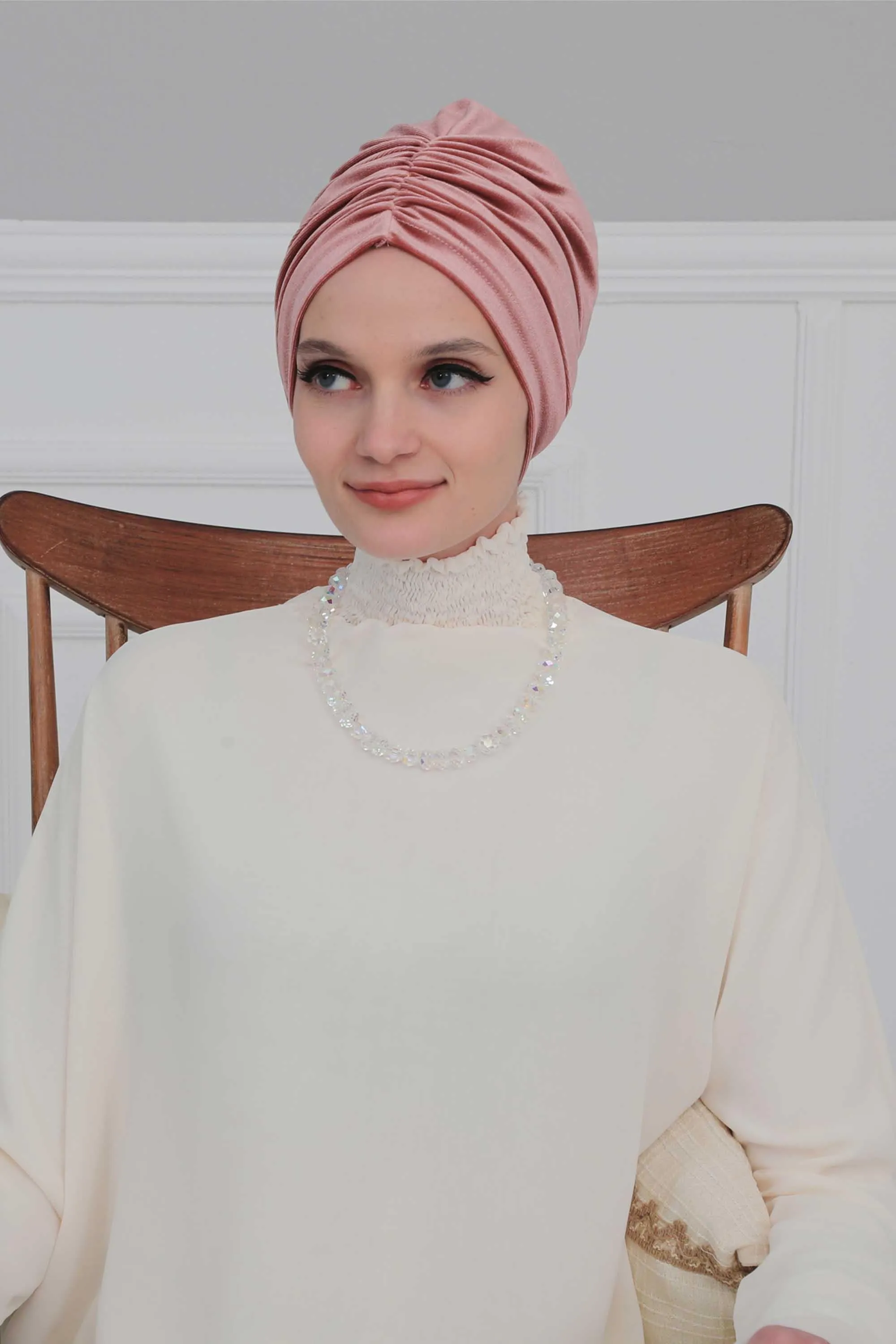 Elegant Velvet Shirred Instant Turban for Women, Luxurious Velour Instant Headwrap, Fashionable Pre-Tied Hijab Turban Cap for Women,B-20K