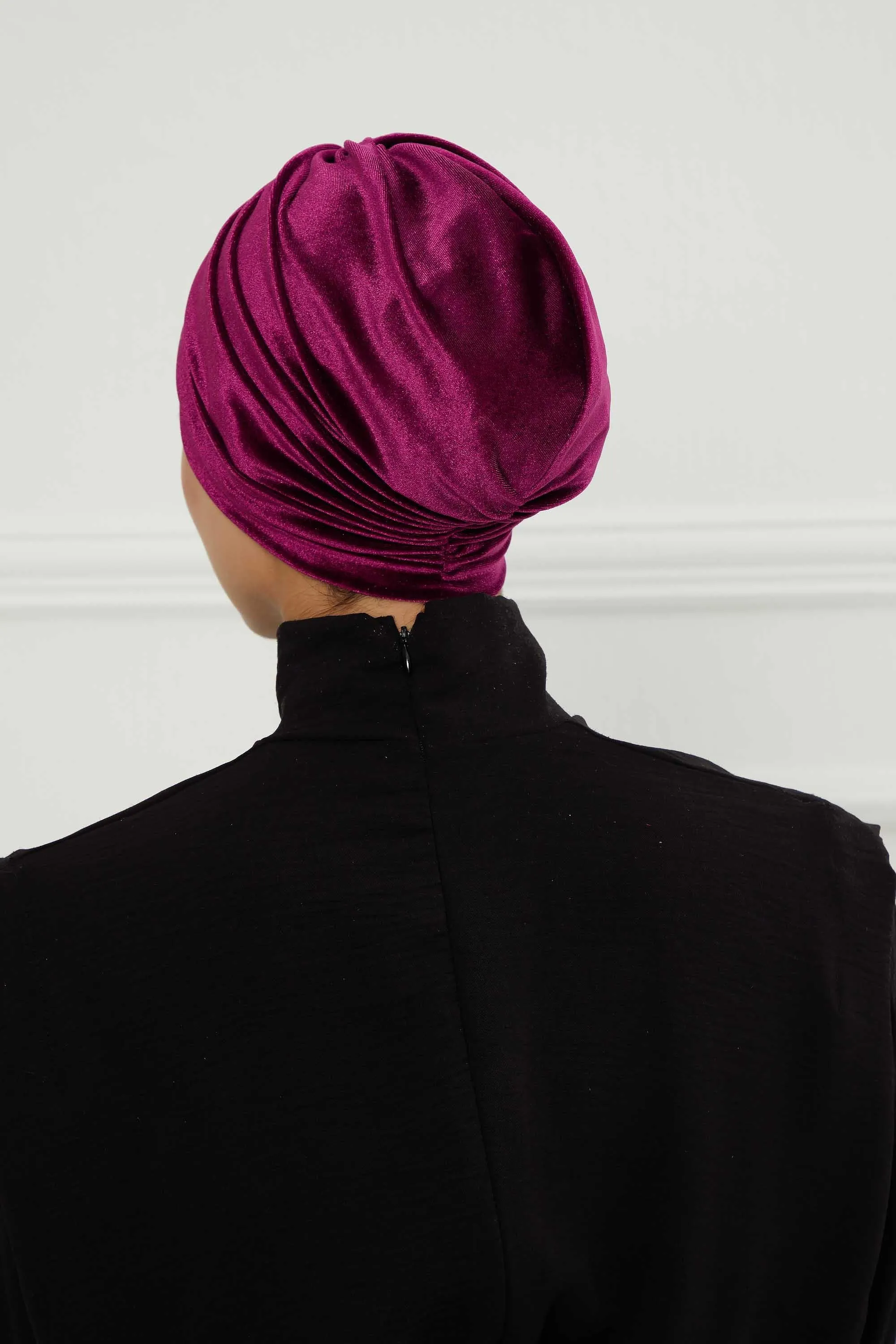 Elegant Velvet Shirred Instant Turban for Women, Luxurious Velour Instant Headwrap, Fashionable Pre-Tied Hijab Turban Cap for Women,B-20K