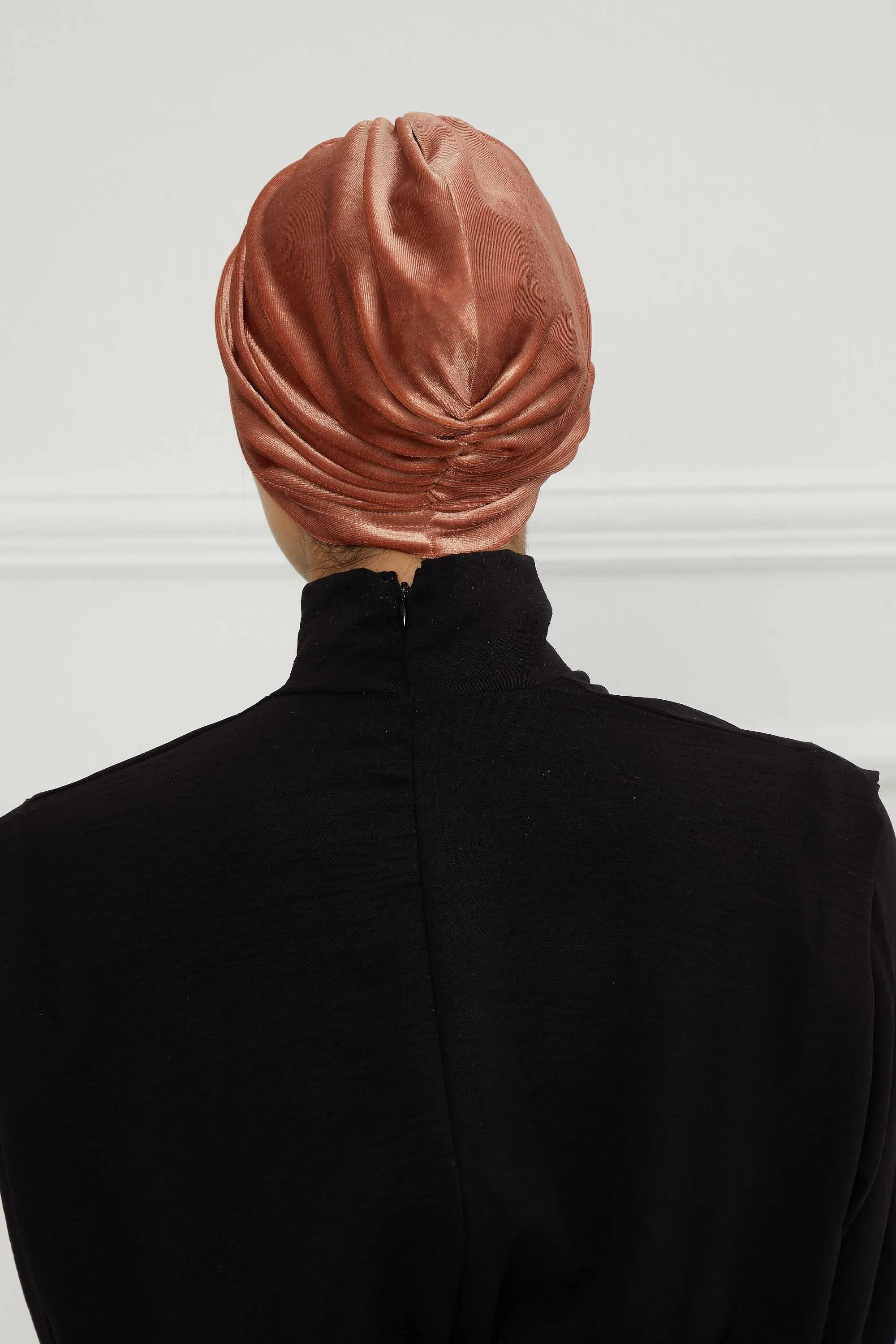 Elegant Velvet Shirred Instant Turban for Women, Luxurious Velour Instant Headwrap, Fashionable Pre-Tied Hijab Turban Cap for Women,B-20K