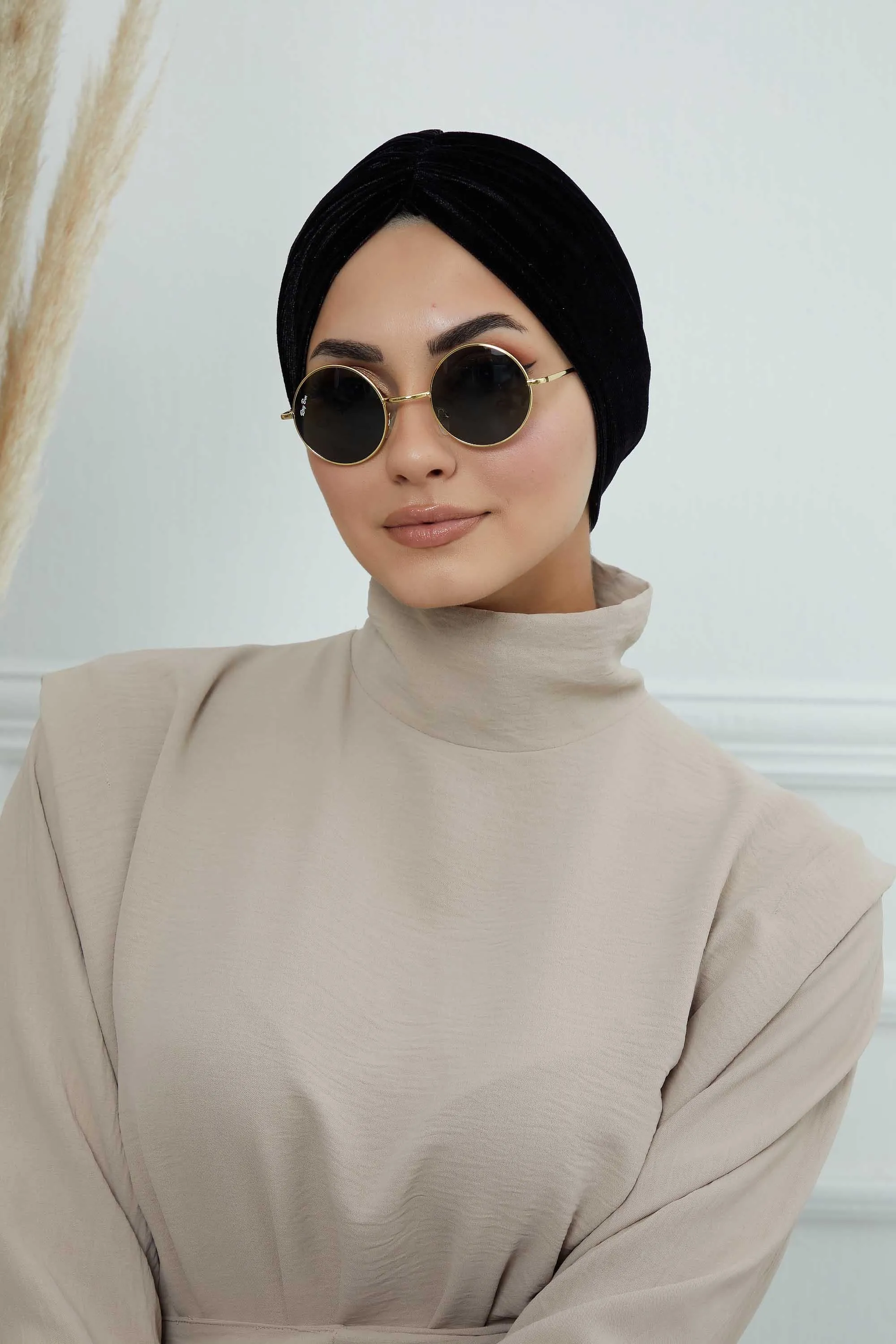 Elegant Velvet Shirred Instant Turban for Women, Luxurious Velour Instant Headwrap, Fashionable Pre-Tied Hijab Turban Cap for Women,B-20K