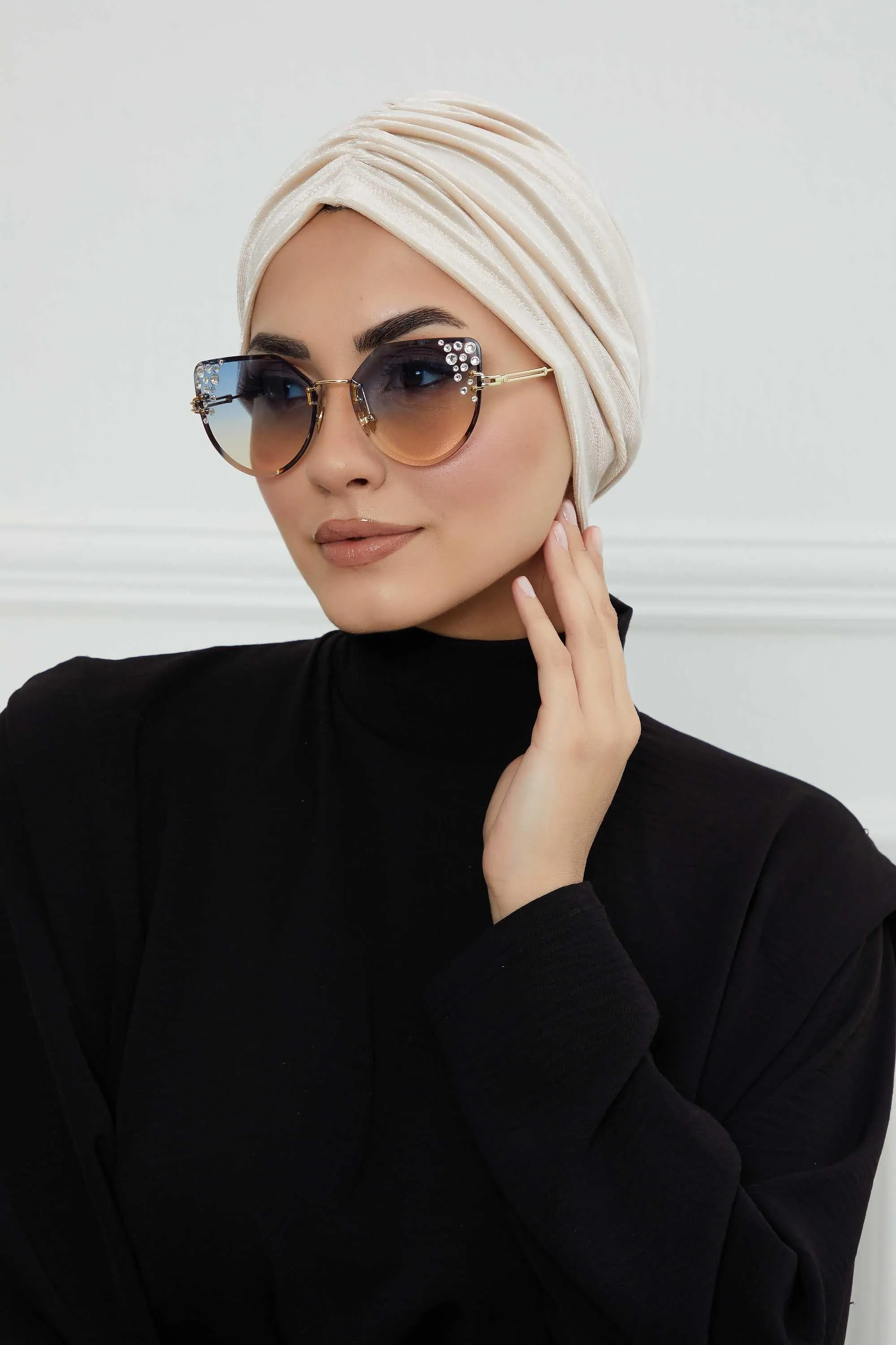Elegant Velvet Shirred Instant Turban for Women, Luxurious Velour Instant Headwrap, Fashionable Pre-Tied Hijab Turban Cap for Women,B-20K