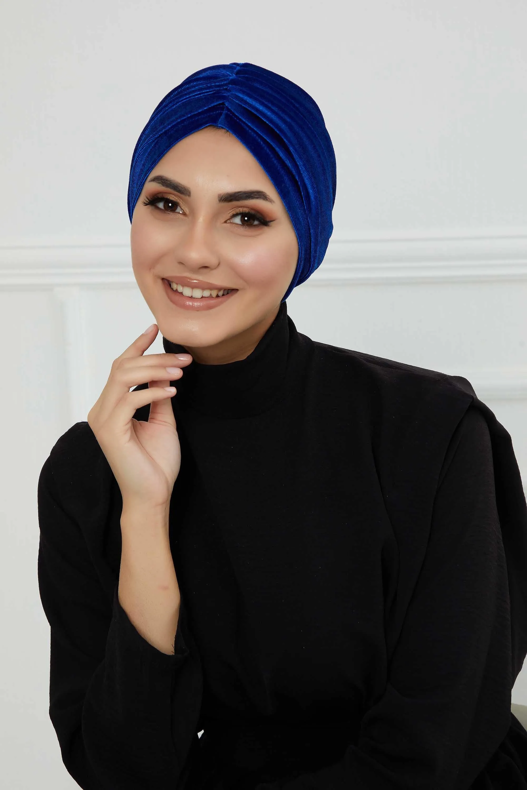 Elegant Velvet Shirred Instant Turban for Women, Luxurious Velour Instant Headwrap, Fashionable Pre-Tied Hijab Turban Cap for Women,B-20K