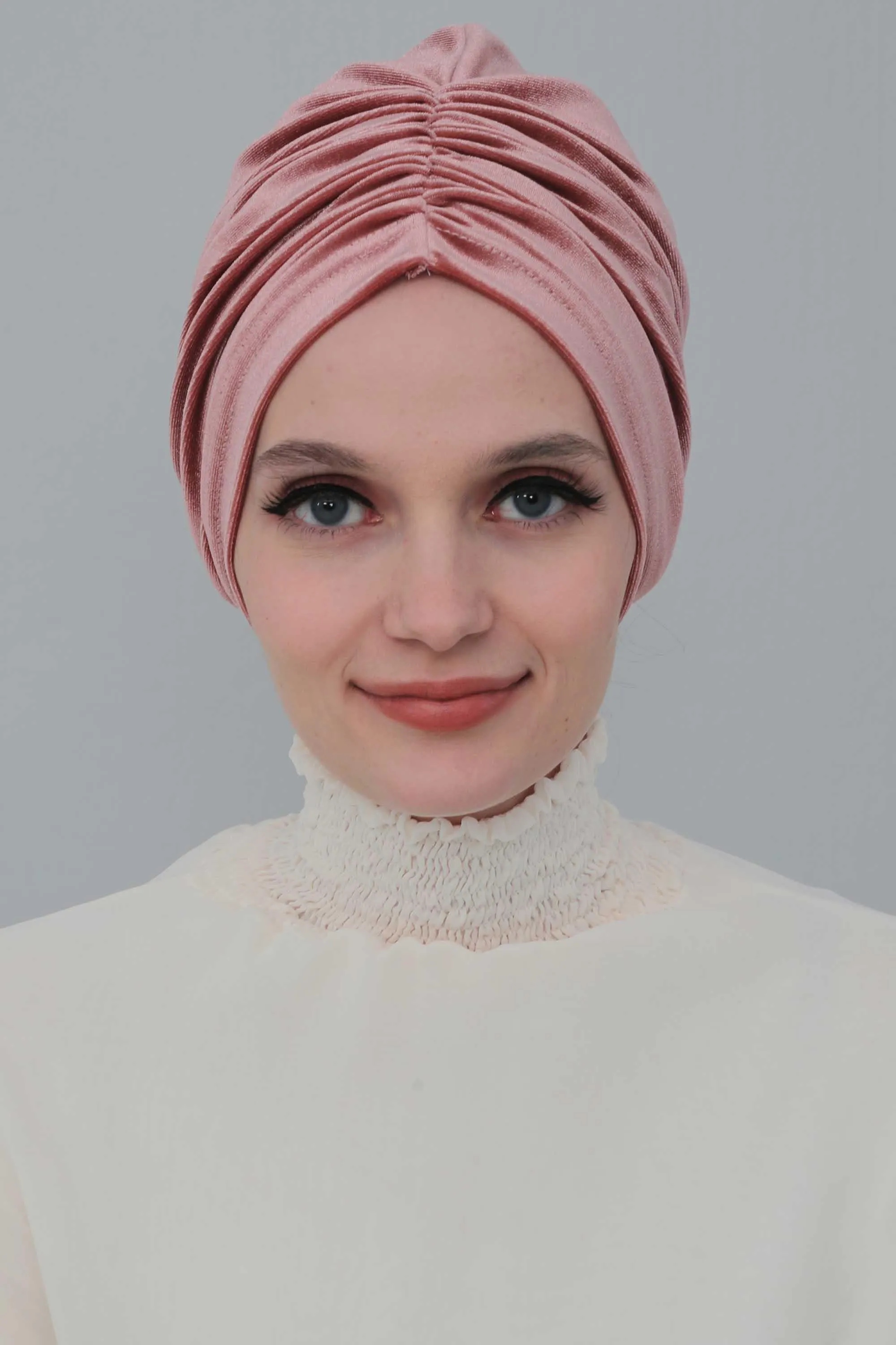 Elegant Velvet Shirred Instant Turban for Women, Luxurious Velour Instant Headwrap, Fashionable Pre-Tied Hijab Turban Cap for Women,B-20K