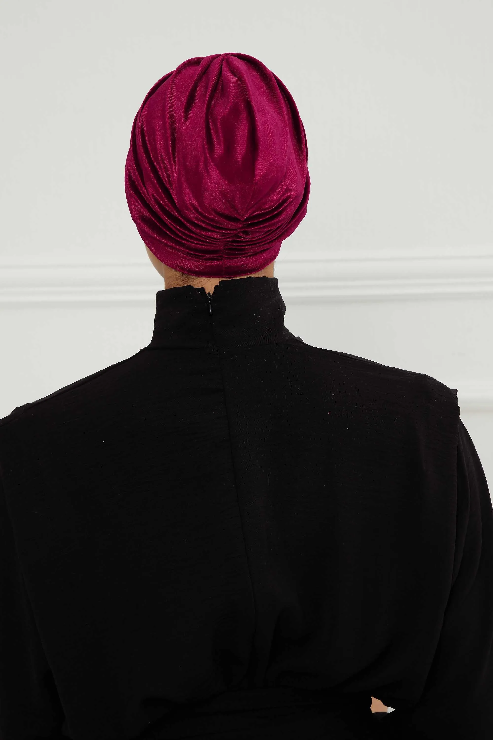 Elegant Velvet Shirred Instant Turban for Women, Luxurious Velour Instant Headwrap, Fashionable Pre-Tied Hijab Turban Cap for Women,B-20K