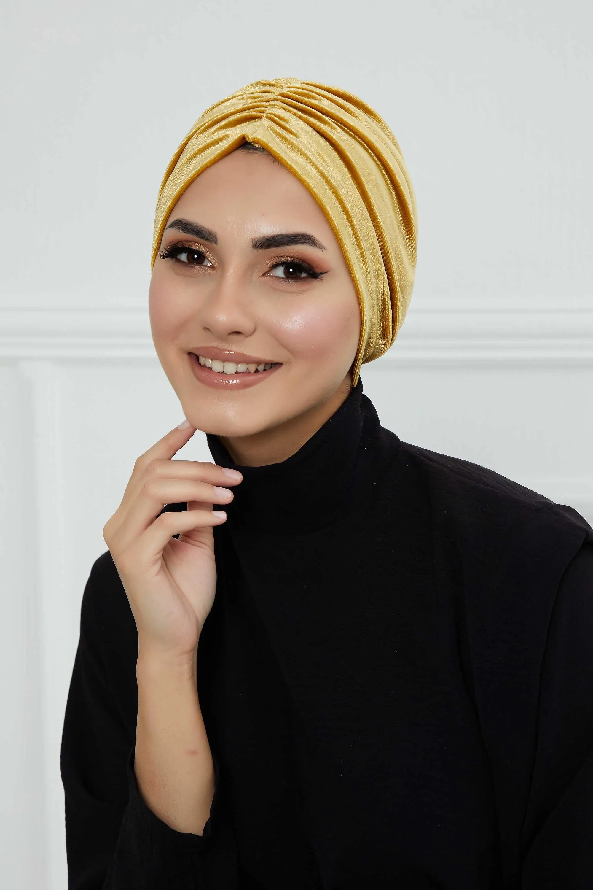 Elegant Velvet Shirred Instant Turban for Women, Luxurious Velour Instant Headwrap, Fashionable Pre-Tied Hijab Turban Cap for Women,B-20K